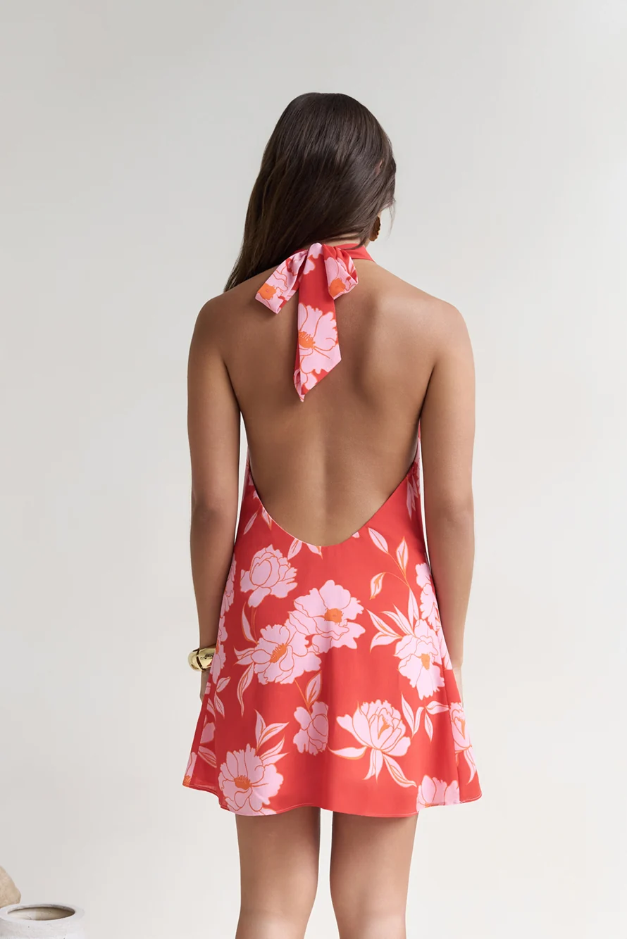 Havana Days Satin Halter Mini Dress Red - Image 2