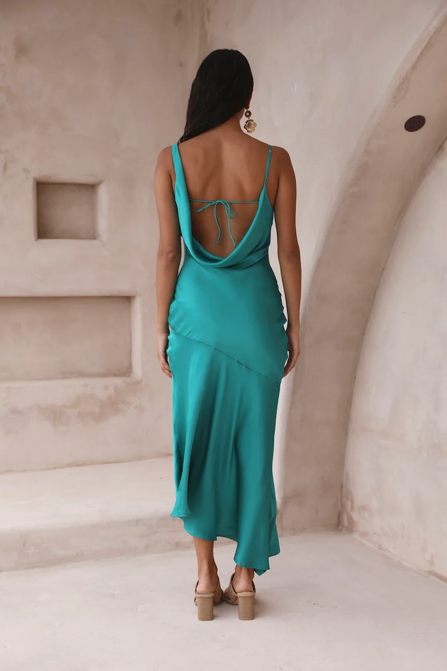 HELLO MOLLY Silky Nights Midi Dress Teal - Image 8