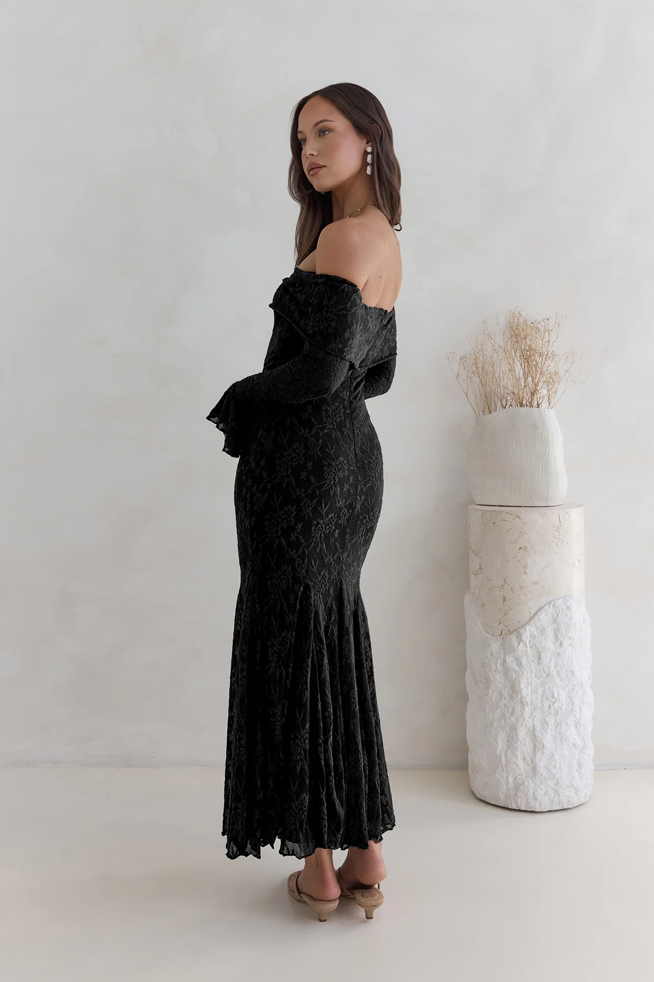 Here For Love Off Shoulder Mesh Maxi Dress Black - Image 8
