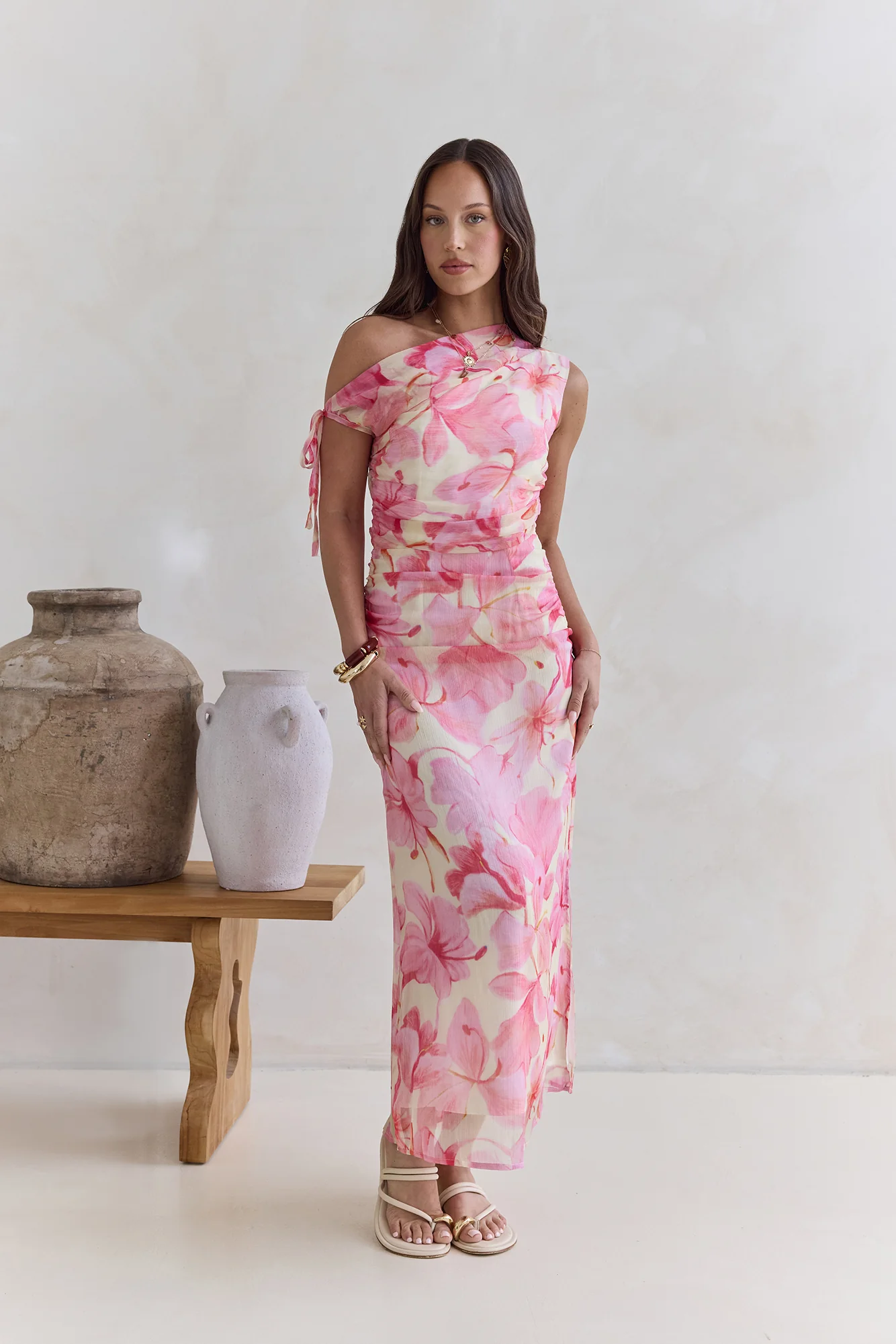 Hibiscus Off Shoulder Maxi Dress Pink - Image 3