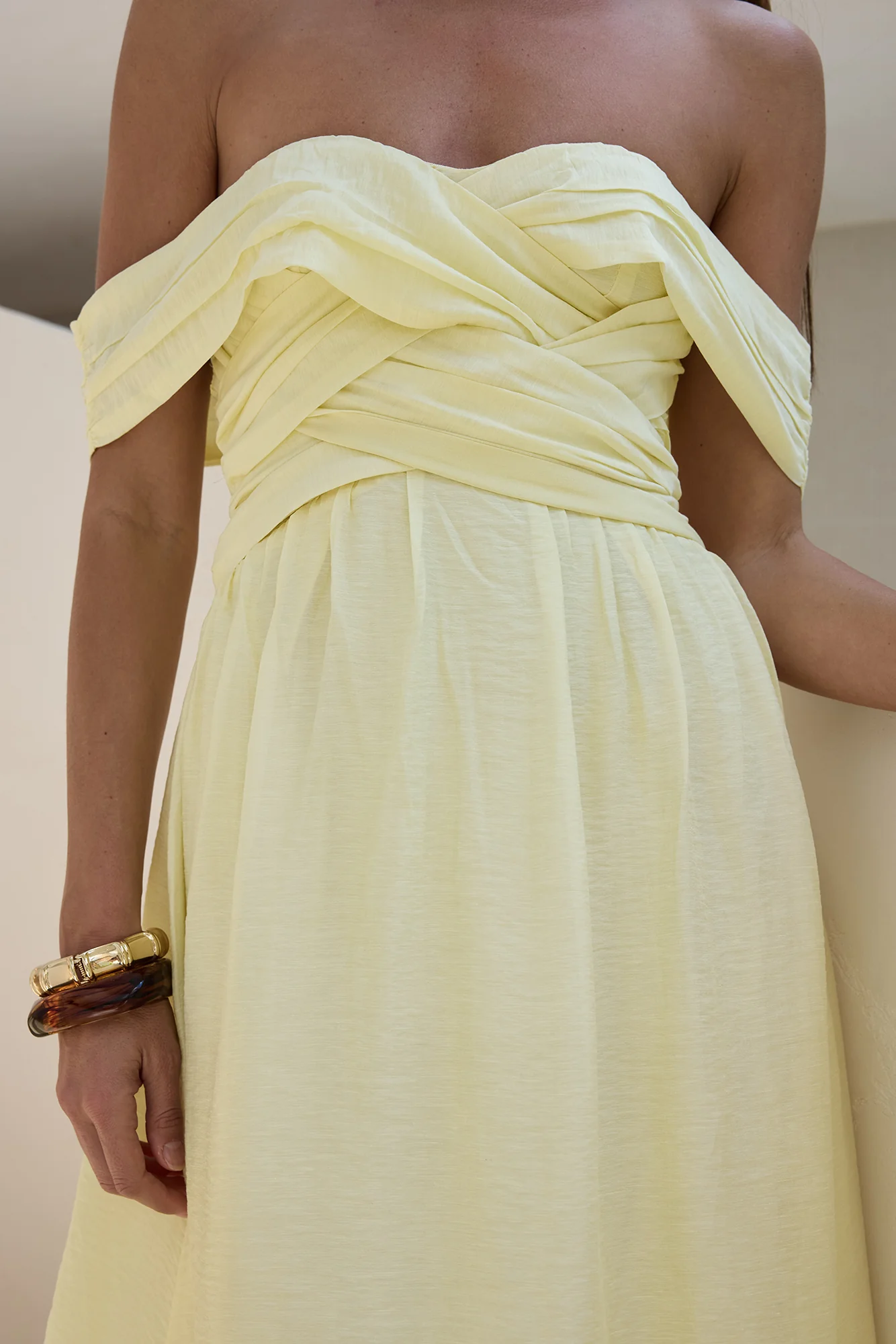 Hidden Treasures Off Shoulder Maxi Dress Yellow - Image 5