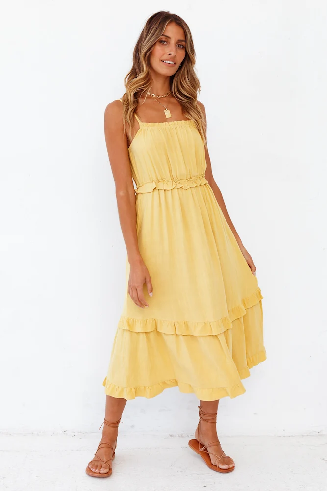 Honeycomb Midi Dress Yellow - Image 2