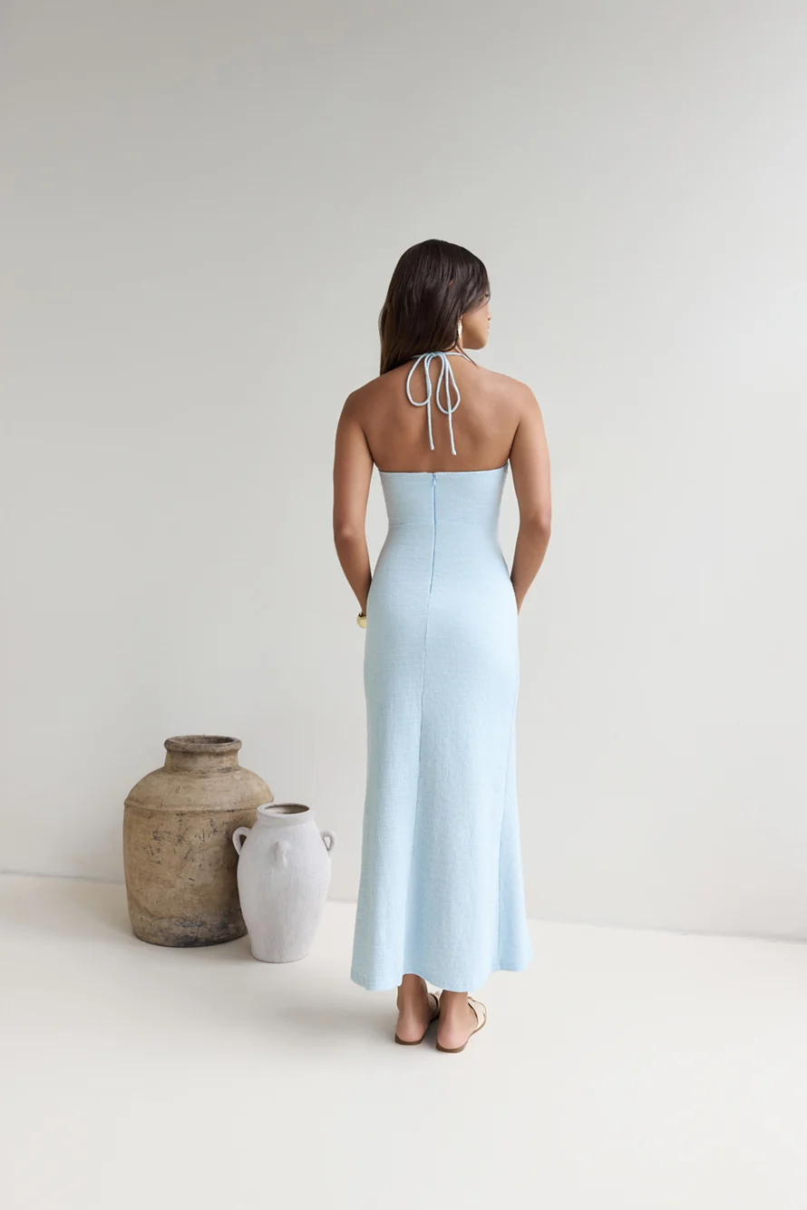 Karmic Blessing Strapless Halter Maxi Dress Blue - Image 2