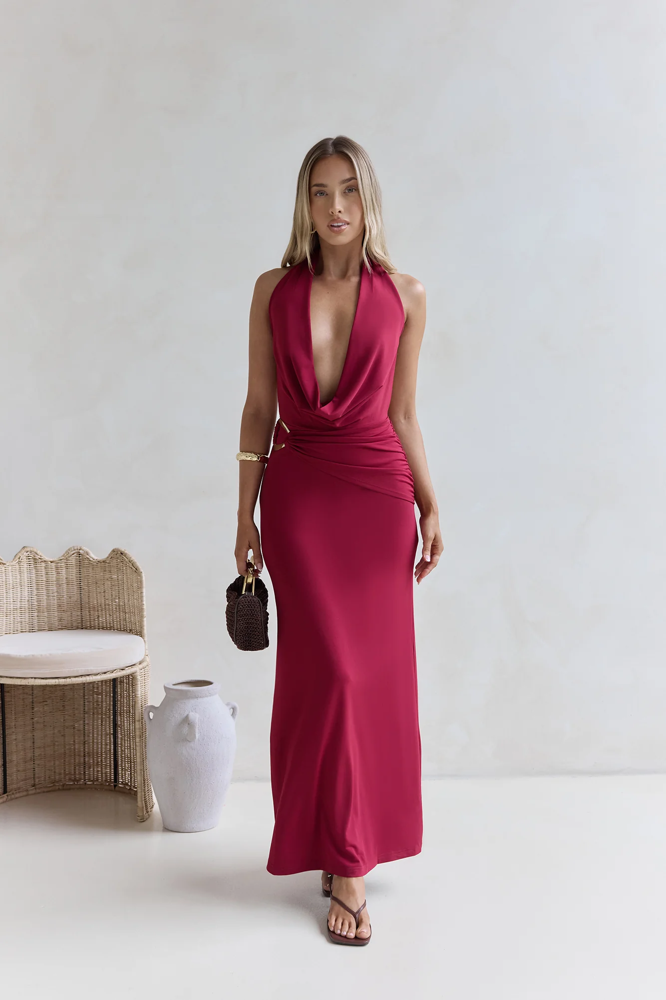 Kiss Journeys Halter Maxi Dress Burgundy - Image 6