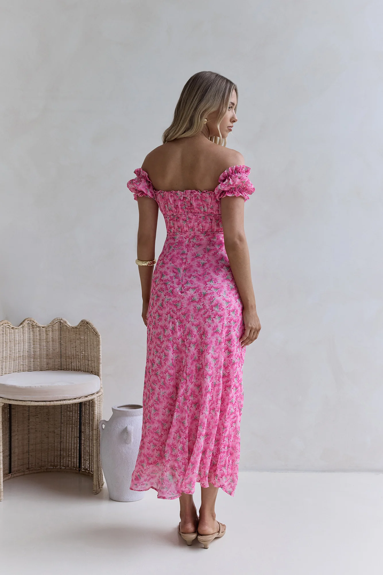 Kissed By The Sun Off Shoulder Maxi Dress Pink - Image 2