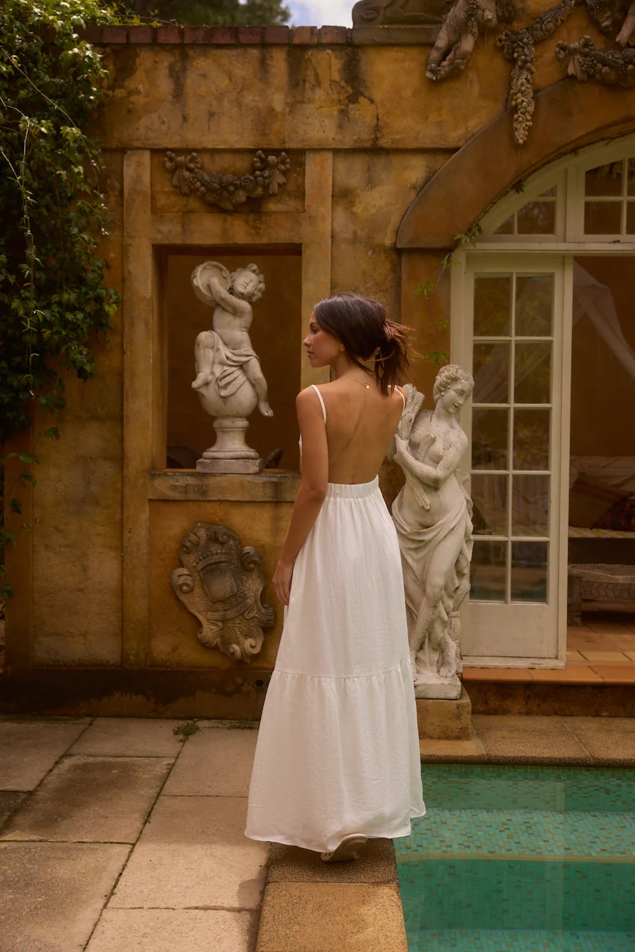 Lacey 100% Linen Maxi Dress White - Image 2