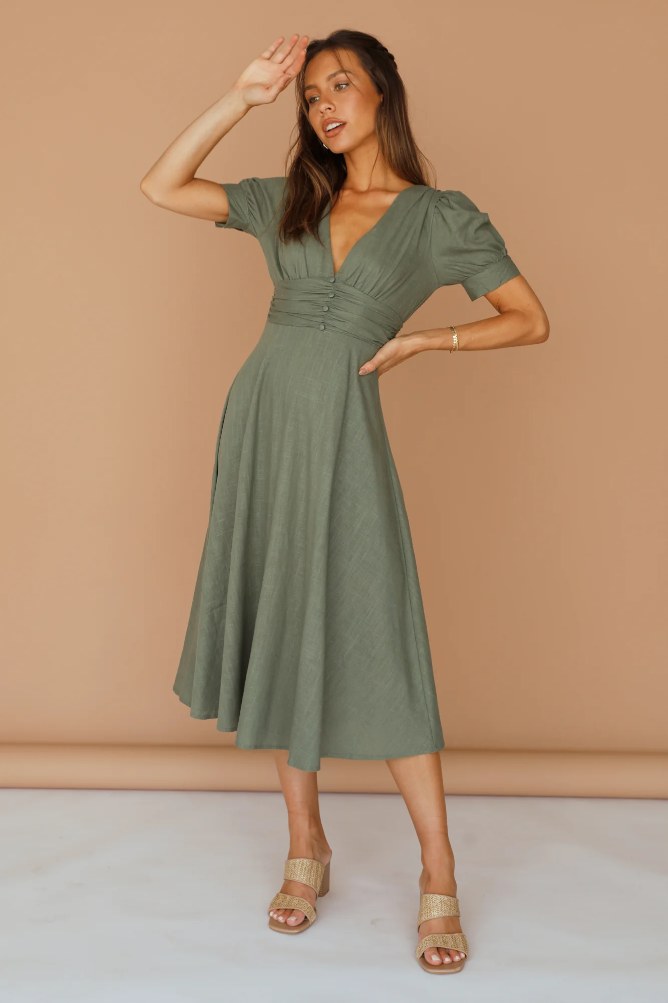Leaves In The Wind Maxi Dress Khaki - Image 4