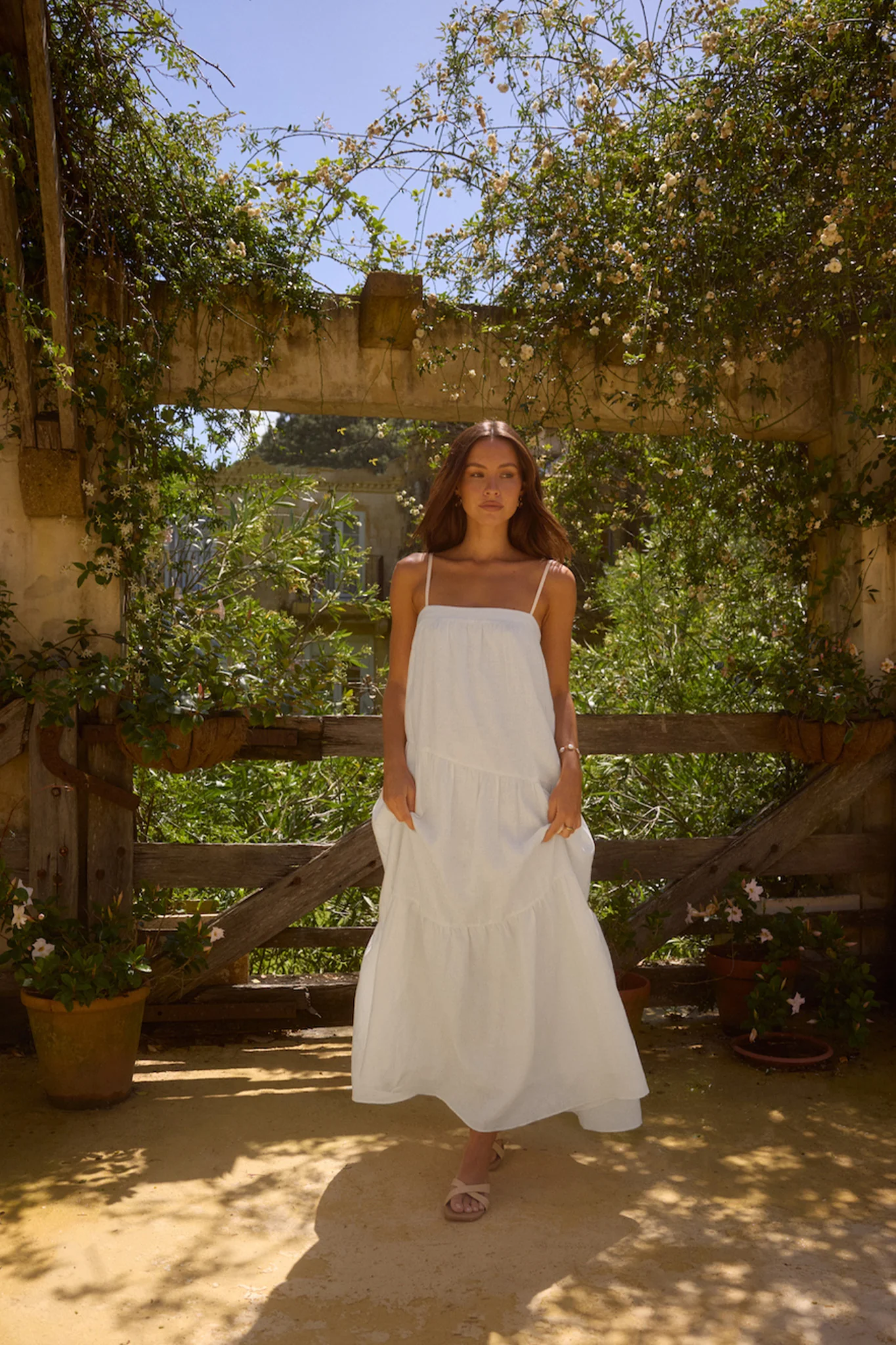 Liliana 100% Linen Maxi Dress White - Image 13