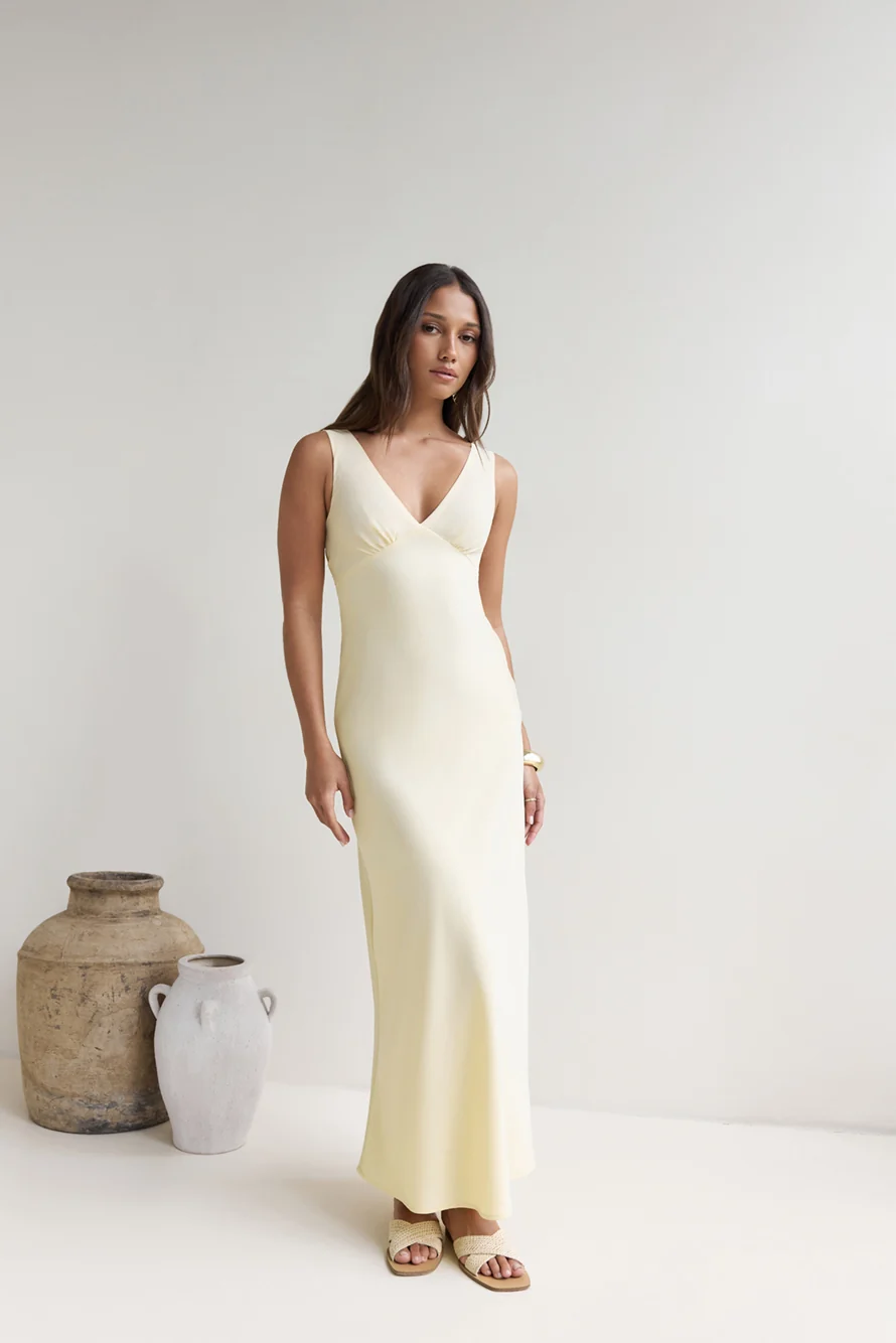Lost In Daydreams Satin Maxi Dress Yellow - Image 5