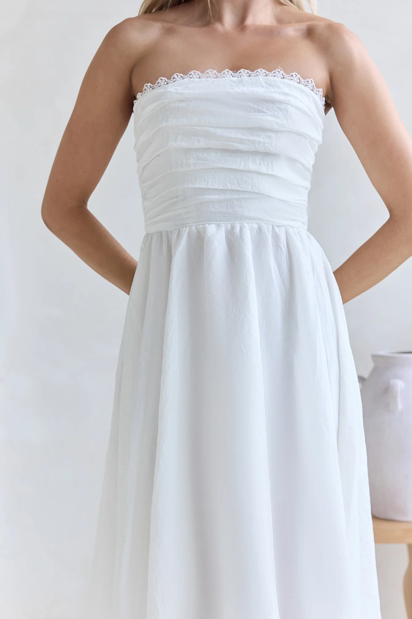 Lucia Strapless Midi Dress White - Image 8