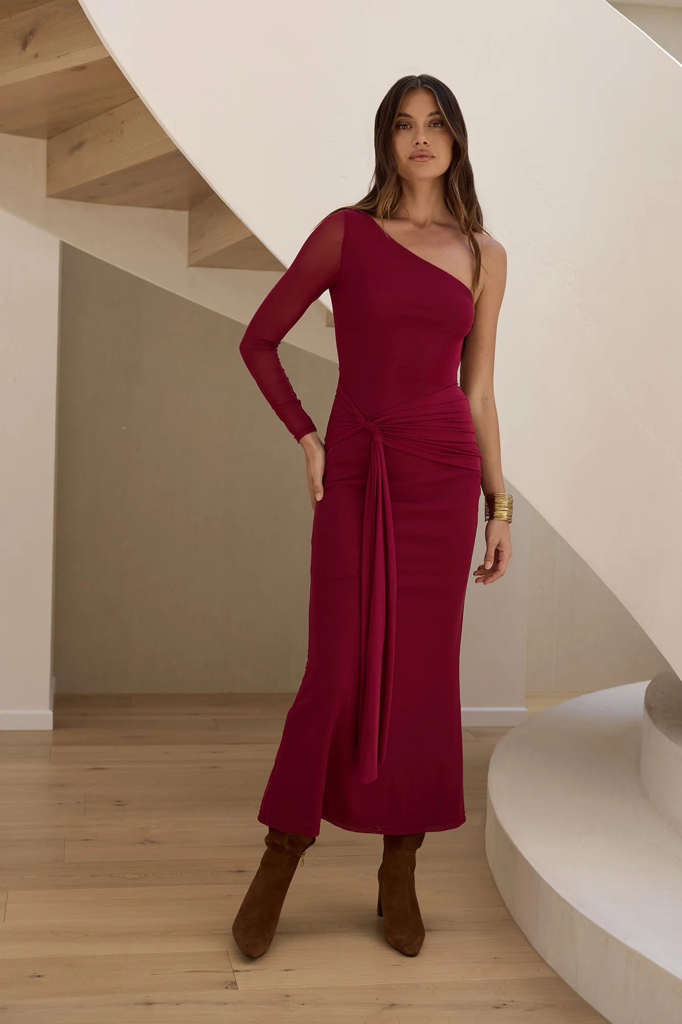 Moment Of Clarity One Shoulder Mesh Maxi Dress Plum - Image 4