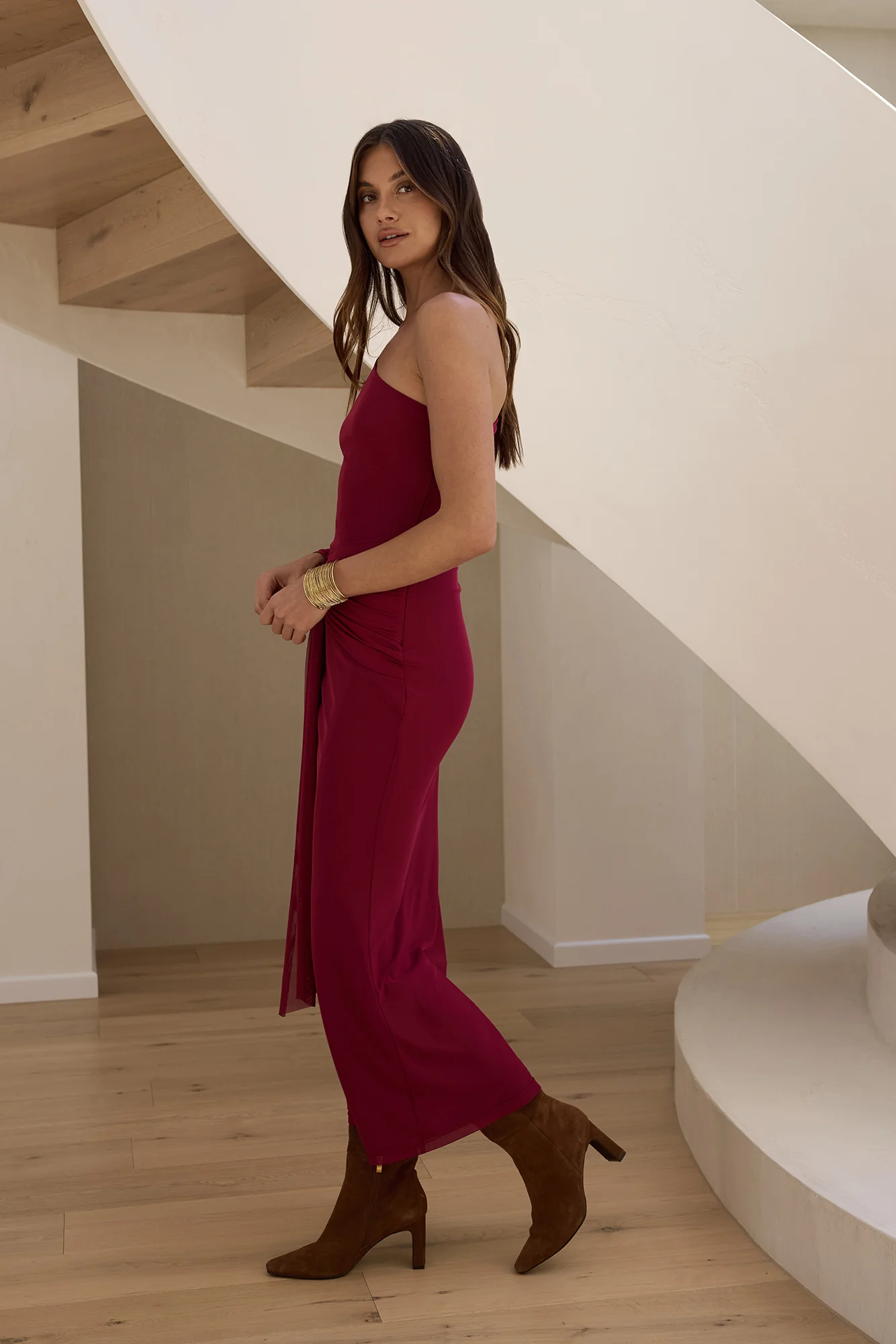 Moment Of Clarity One Shoulder Mesh Maxi Dress Plum - Image 6