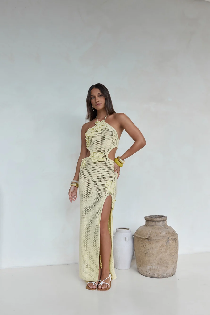 Monaco Sun Knit Halter Maxi Dress Yellow - Image 6