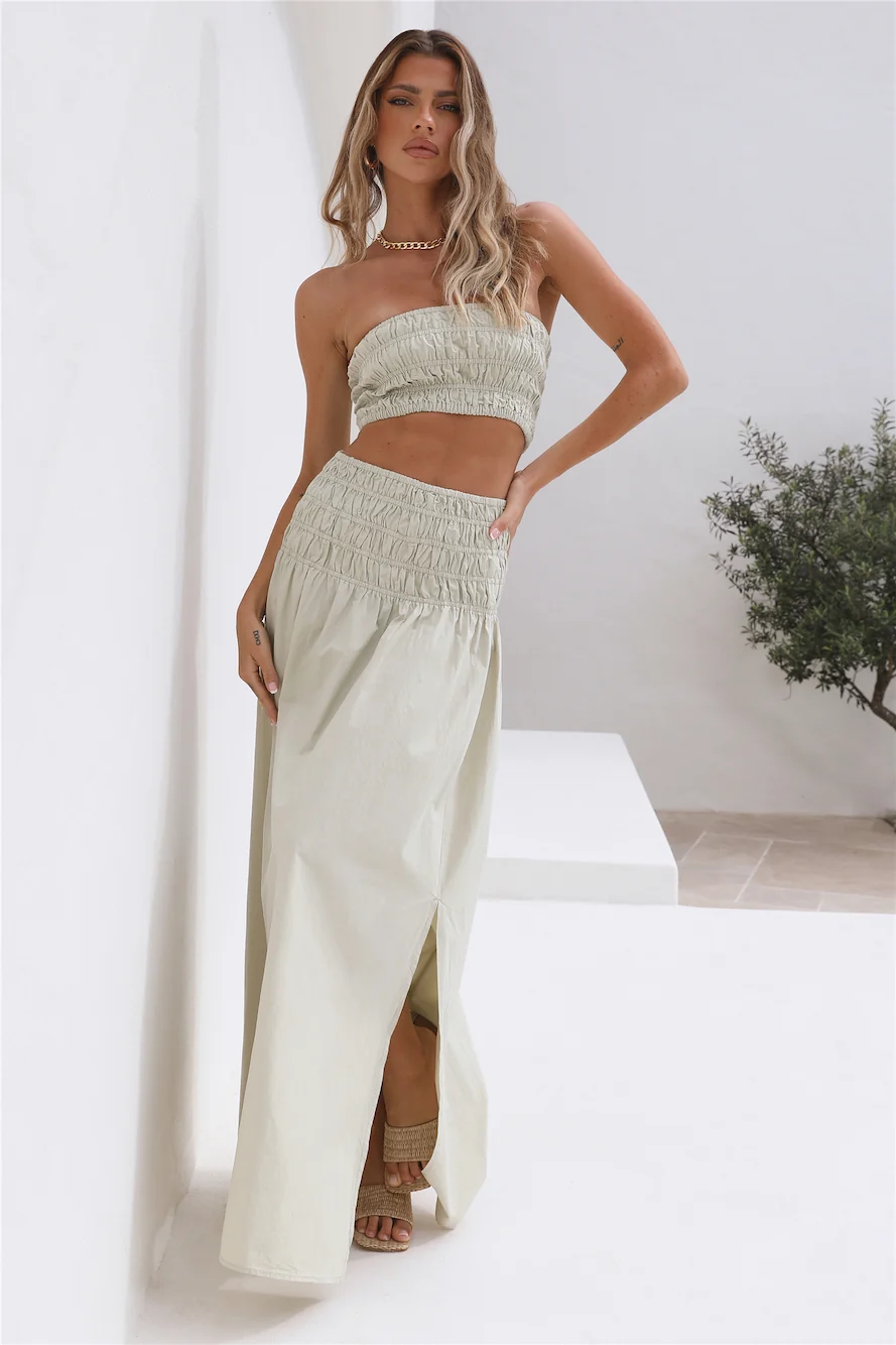 NUDE LUCY Oasis Poplin Maxi Skirt Eucalyptus - Image 3
