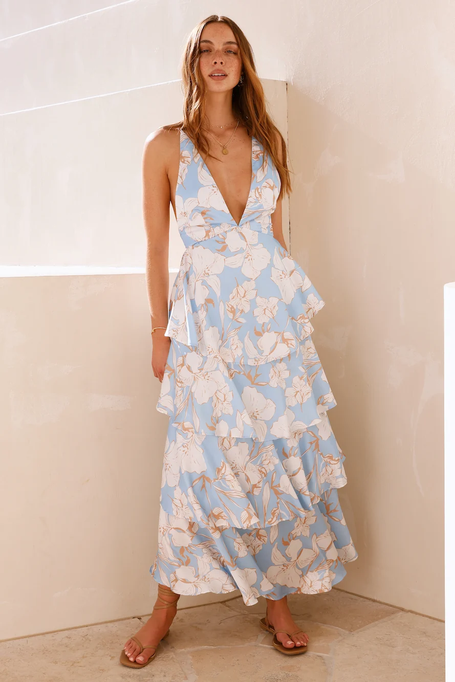 Ocean Trails Satin Maxi Dress Blue - Image 3