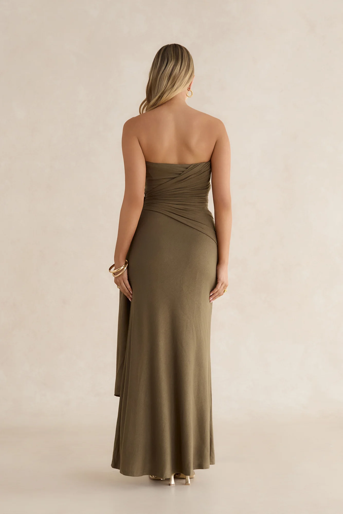 Palm Escapes Strapless Maxi Dress Green - Image 2