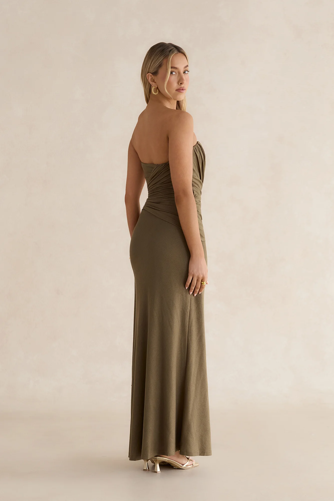 Palm Escapes Strapless Maxi Dress Green - Image 7