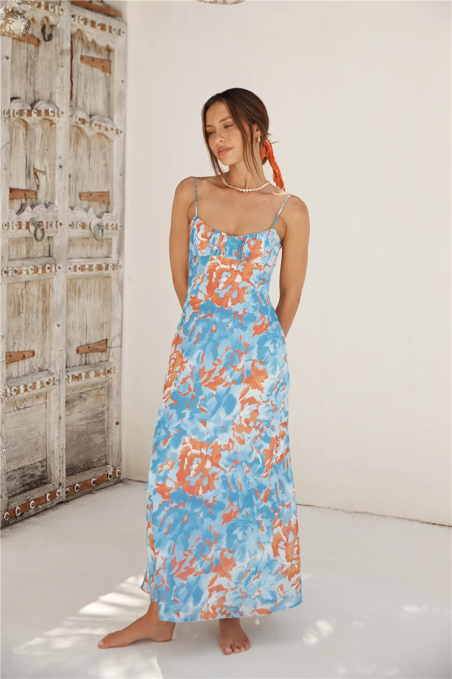 Peony Pillow Maxi Dress Blue - Image 3