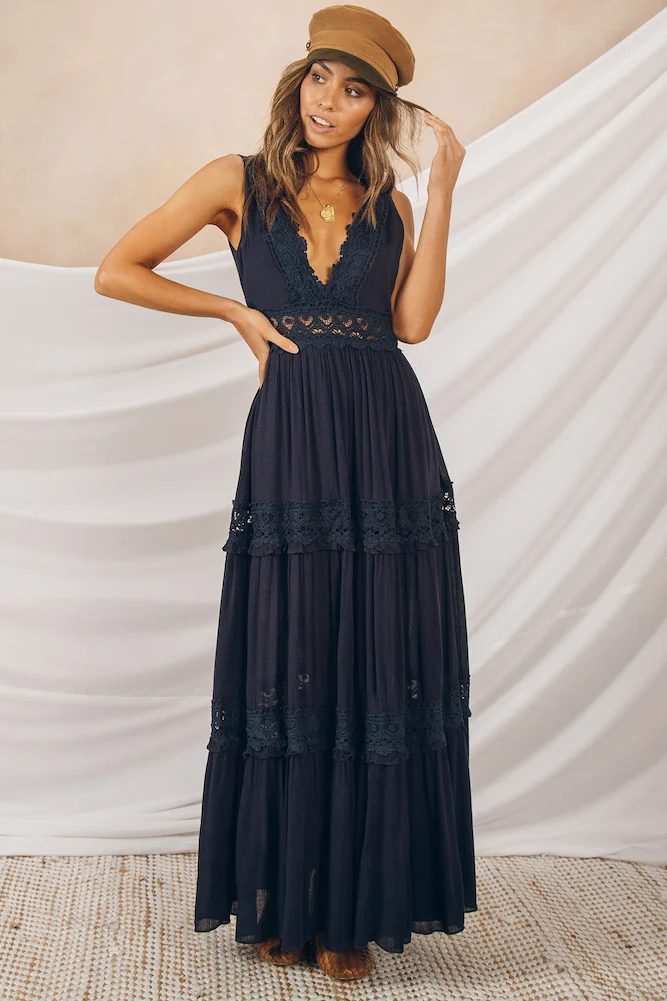 Playing Games Maxi Dress Navy - Image 3