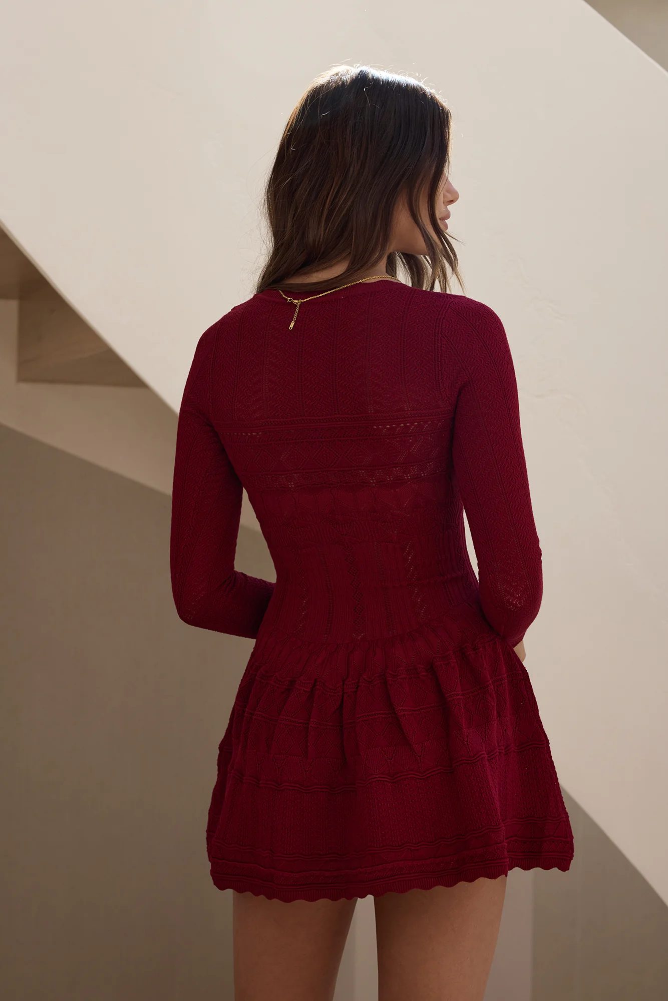 Pretty Portrait Long Sleeve Mini Dress Wine - Image 2
