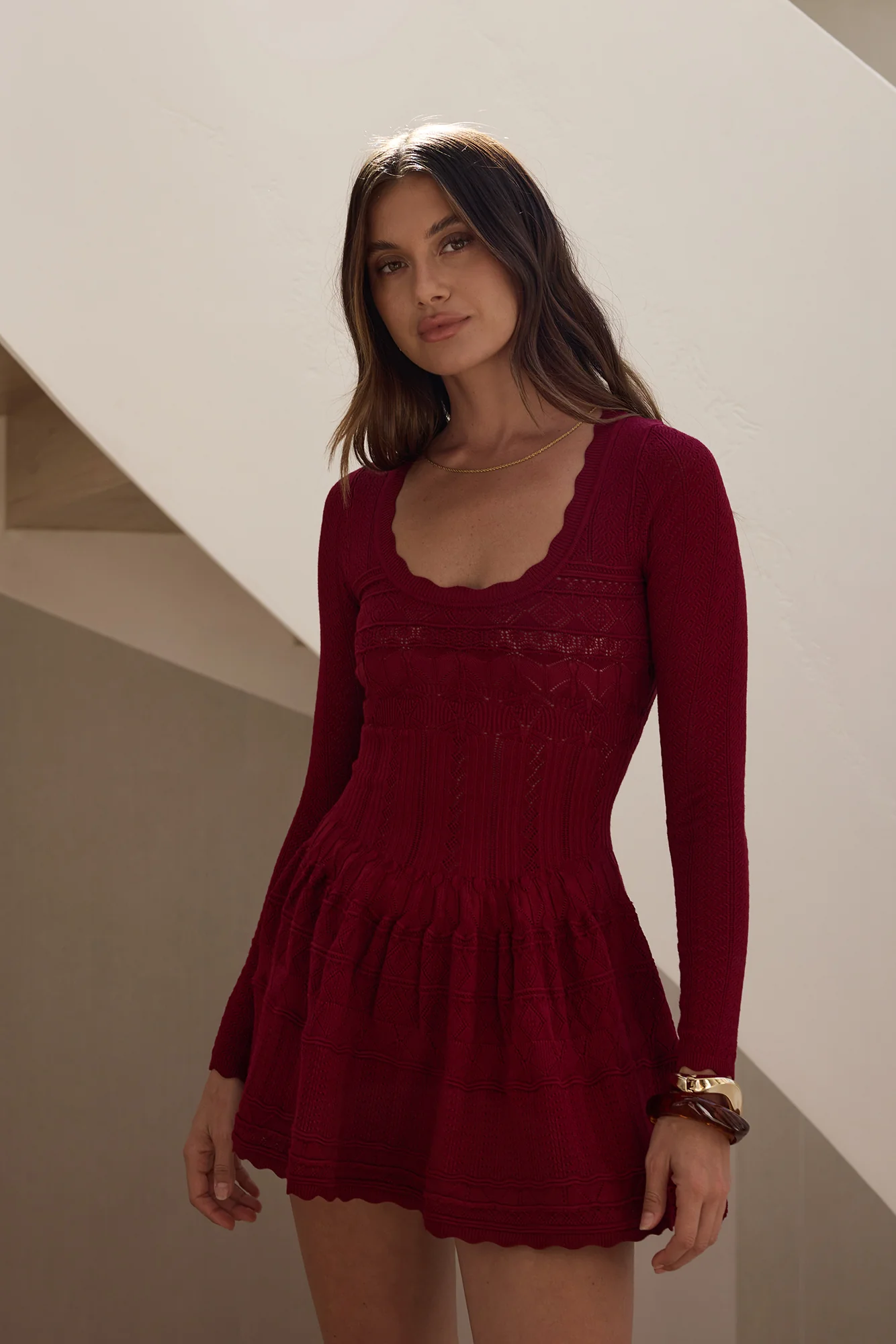 Pretty Portrait Long Sleeve Mini Dress Wine - Image 8