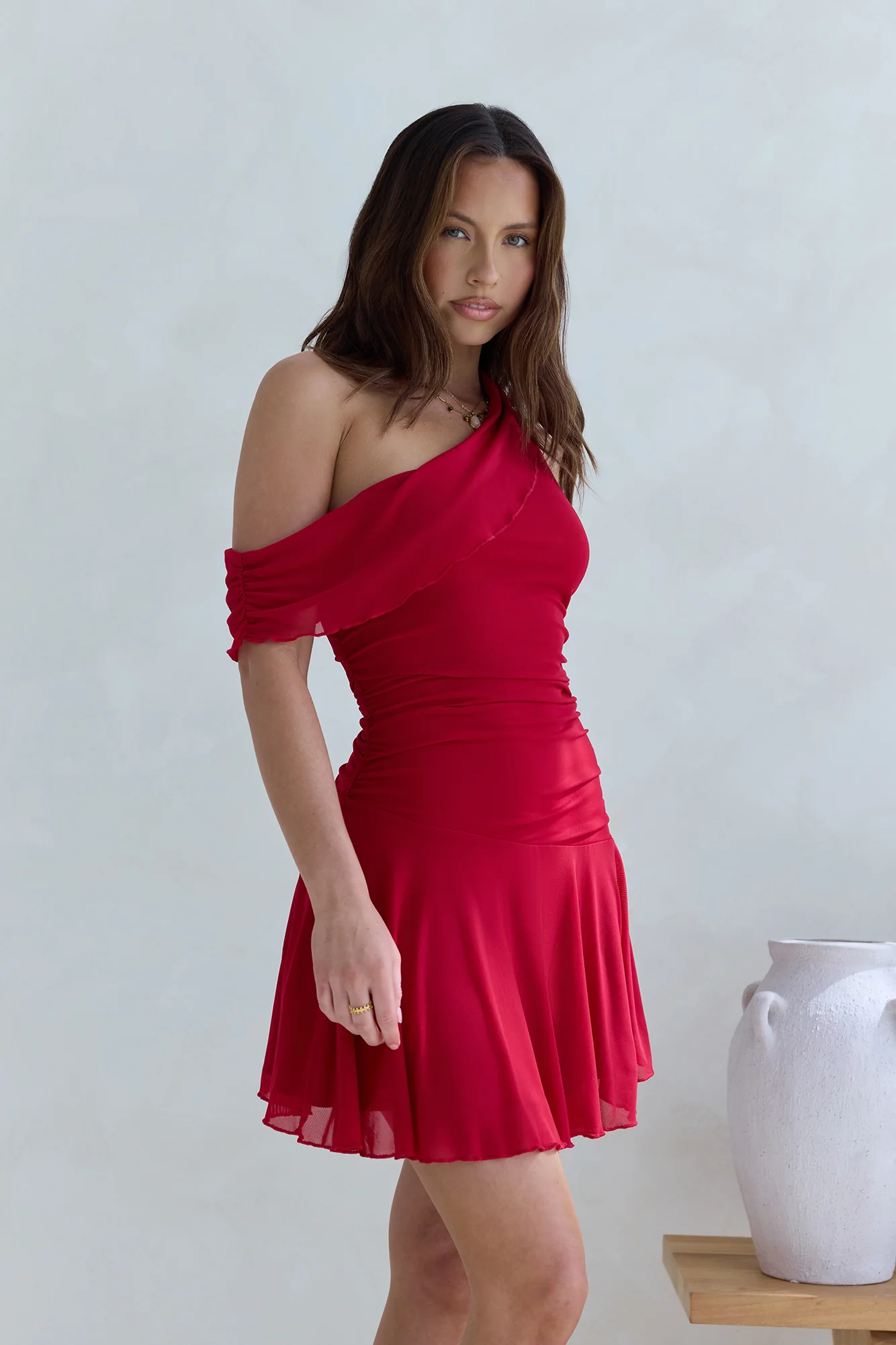Promise To You One Shoulder Mesh Mini Dress Red - Image 6
