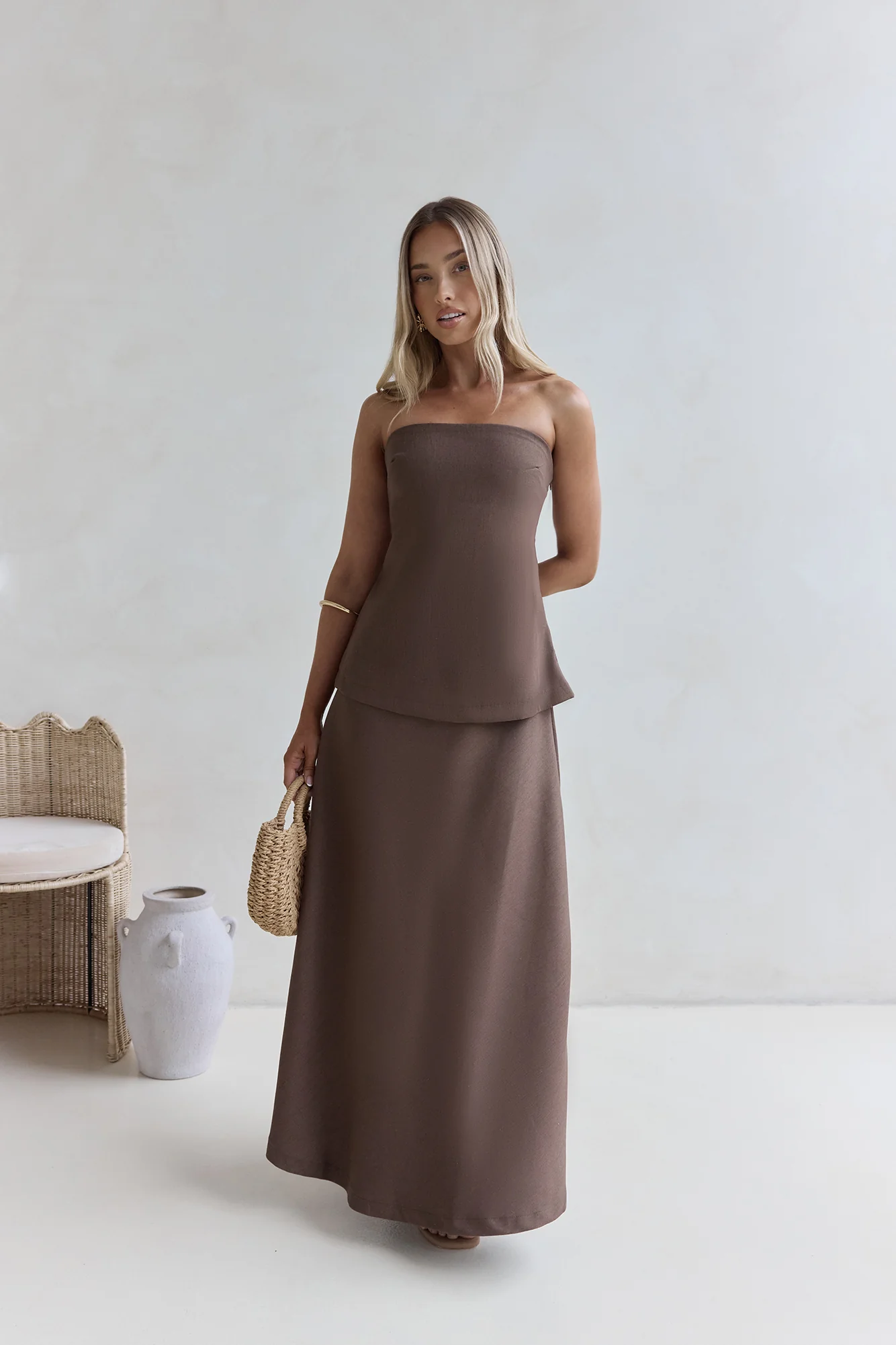 Ring The Bell Strapless Maxi Dress Brown - Image 4