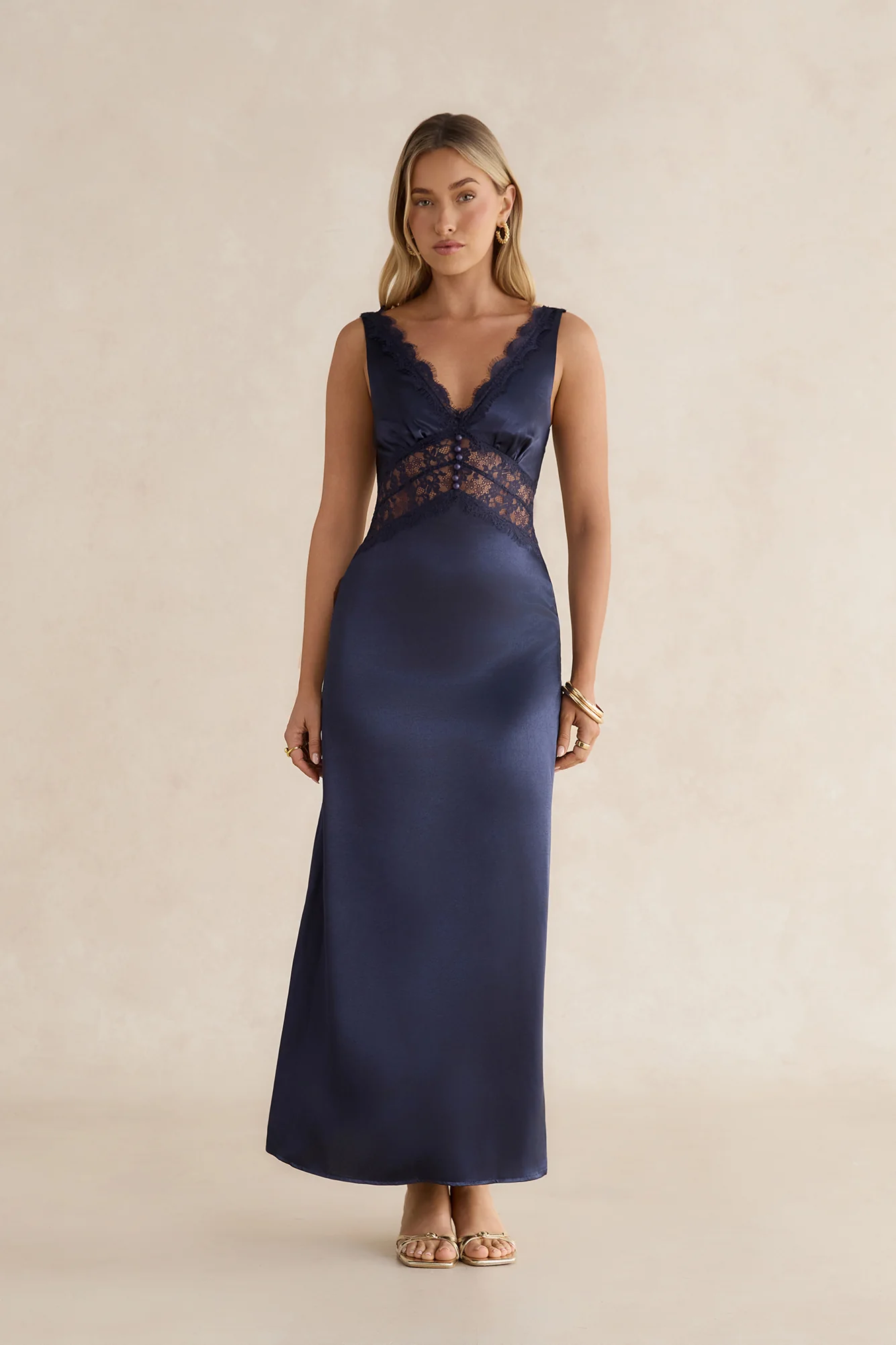 Romantic One Satin Maxi Dress Navy - Image 4