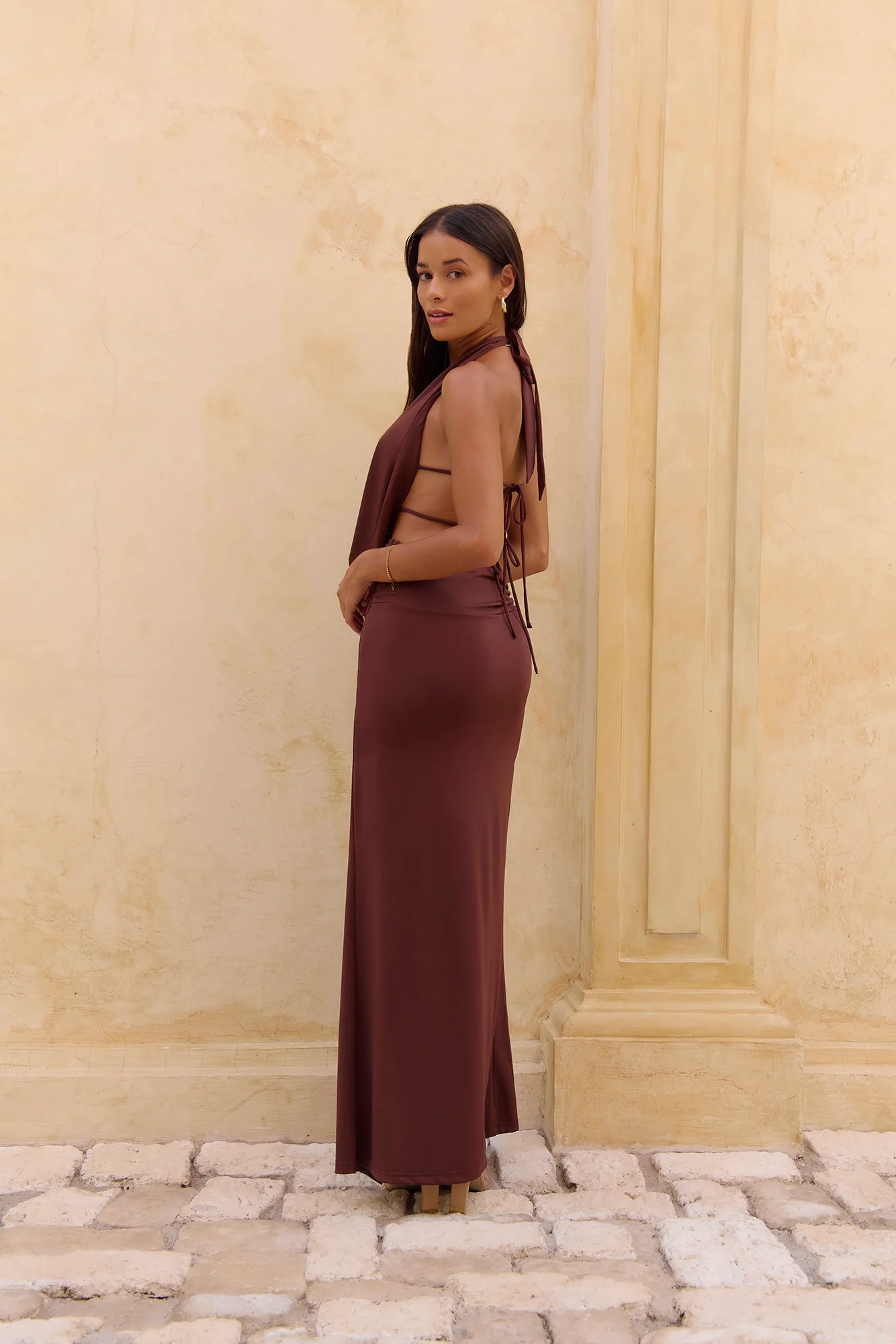 Rooftop View Halter Maxi Dress Brown - Image 12