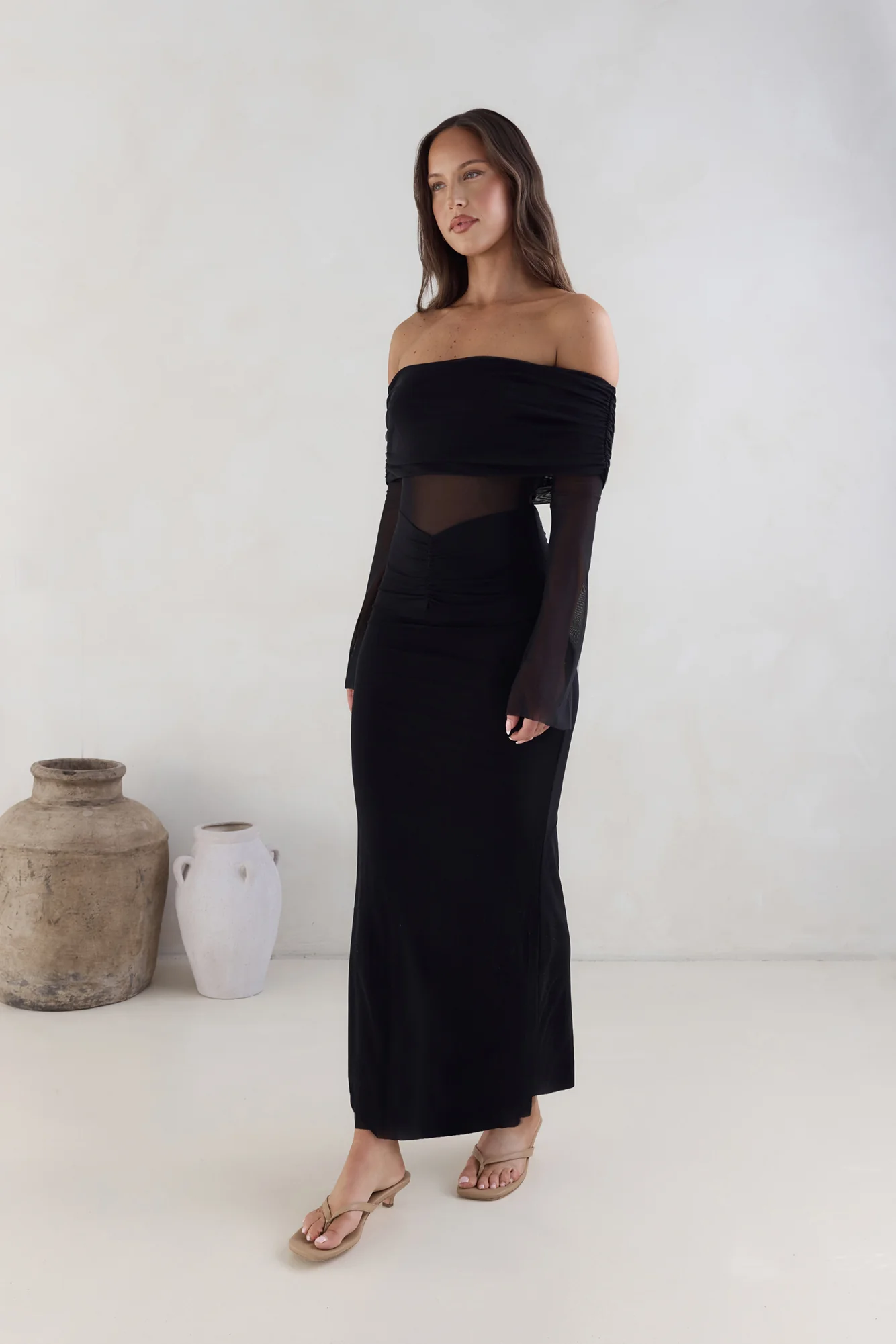 Sands Of Somewhere Off Shoulder Maxi Dress Black - Image 5