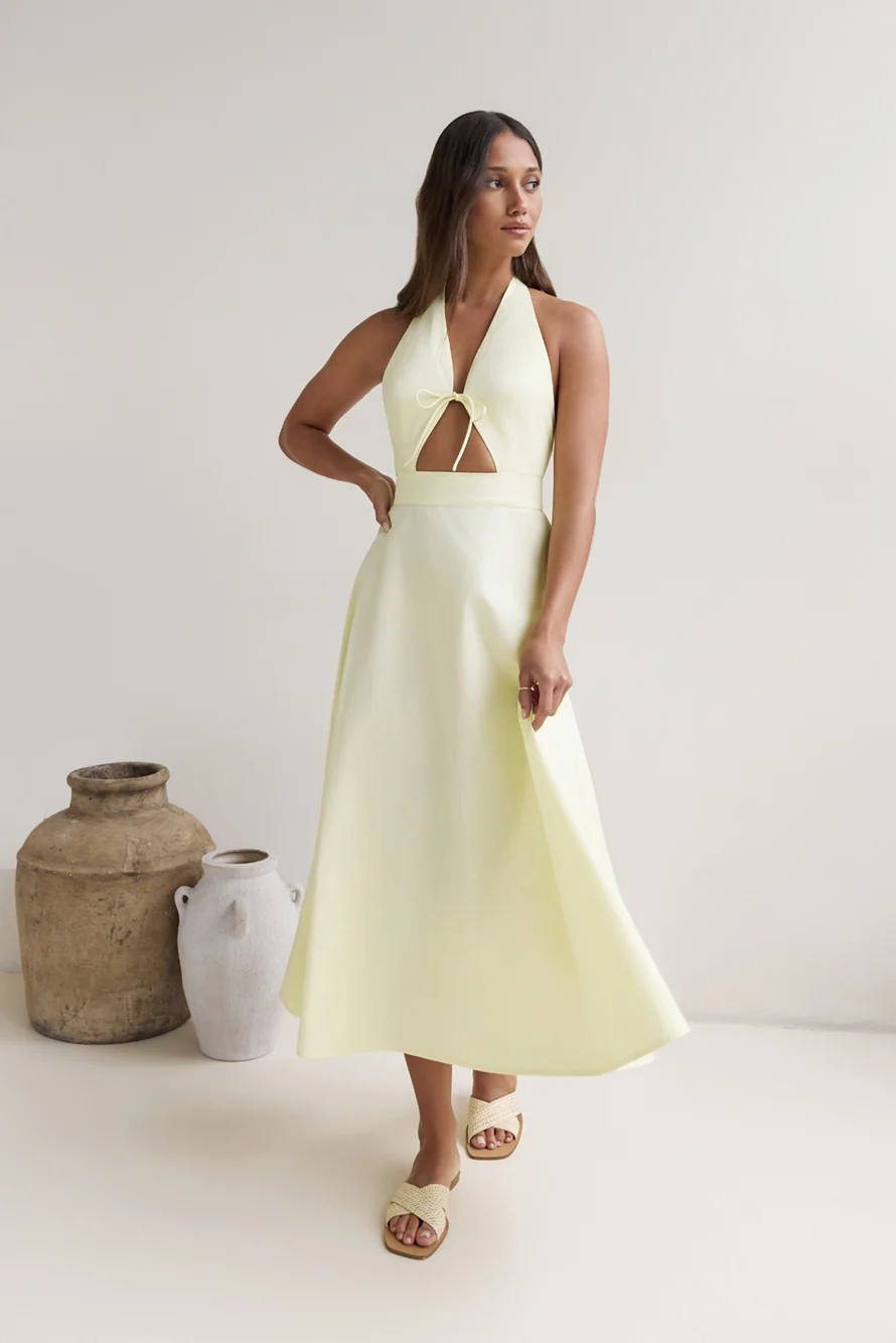 Sands Of Splendor Halter Maxi Dress Lemon - Image 4