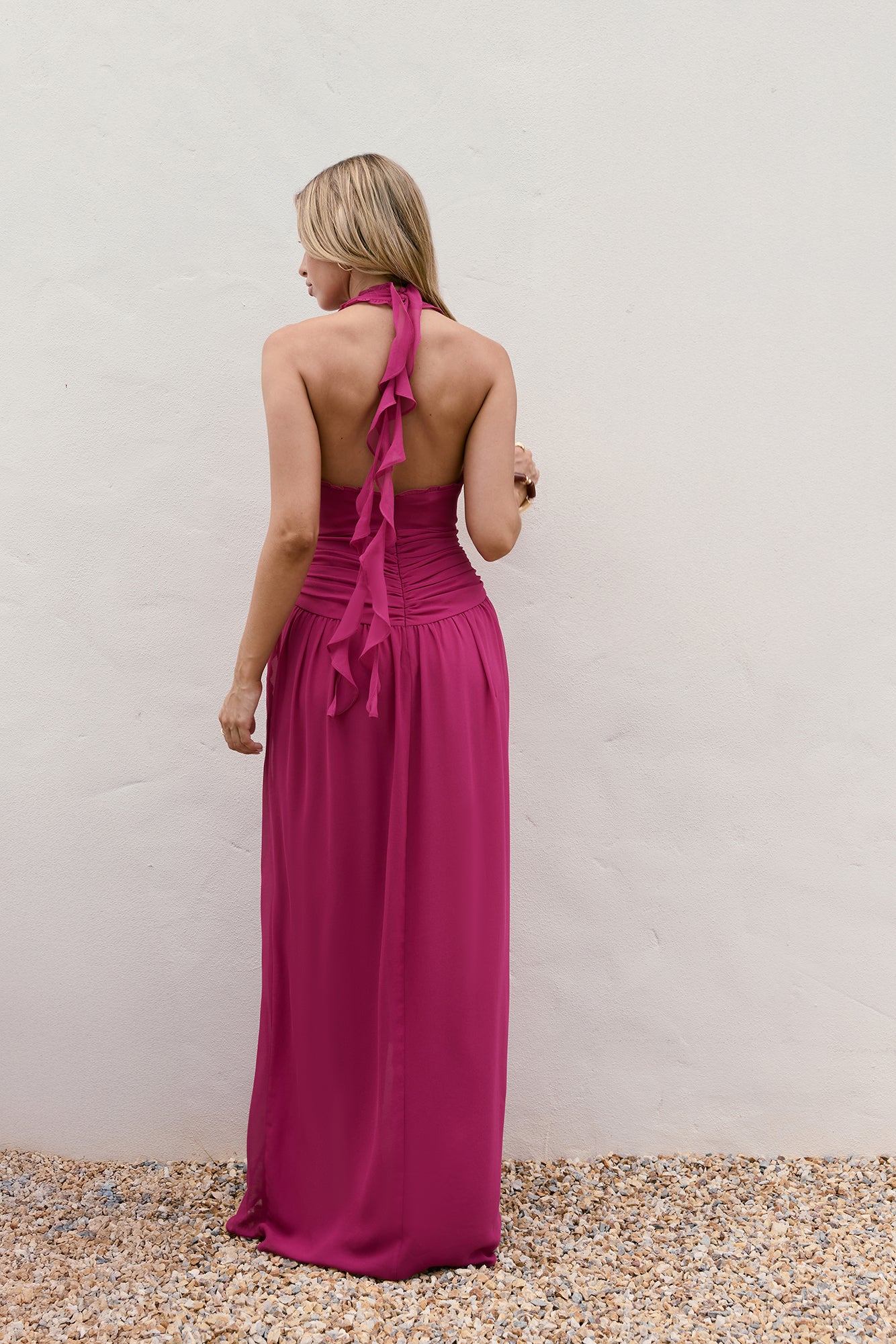 Sea Glass Nights Halter Maxi Dress Fuchsia - Image 2