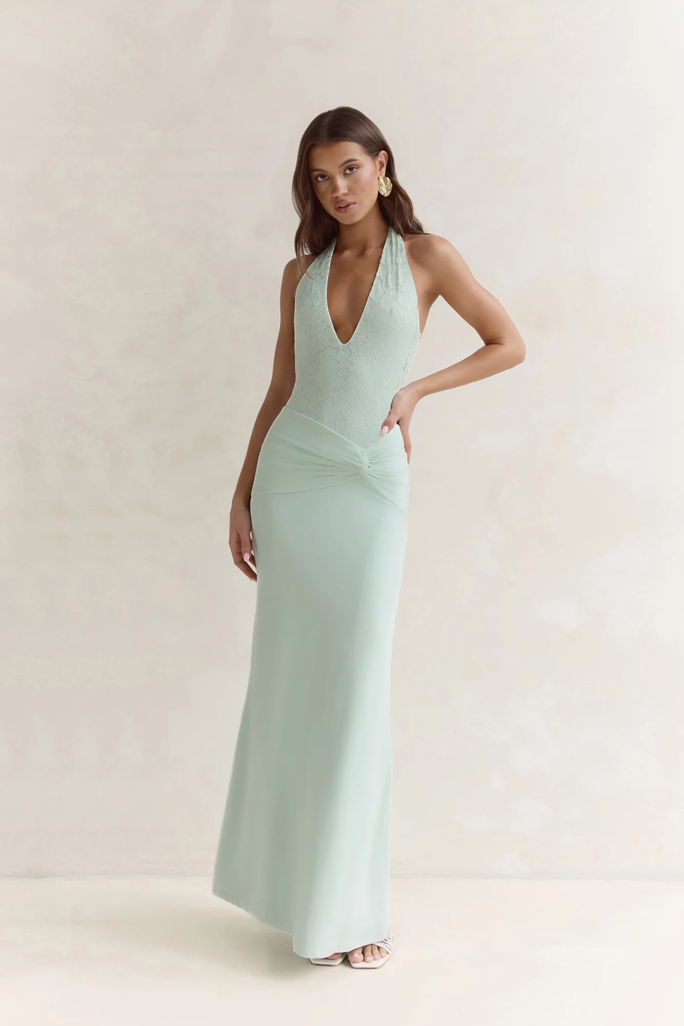 Seaside Glow Halter Maxi Dress Sage - Image 6