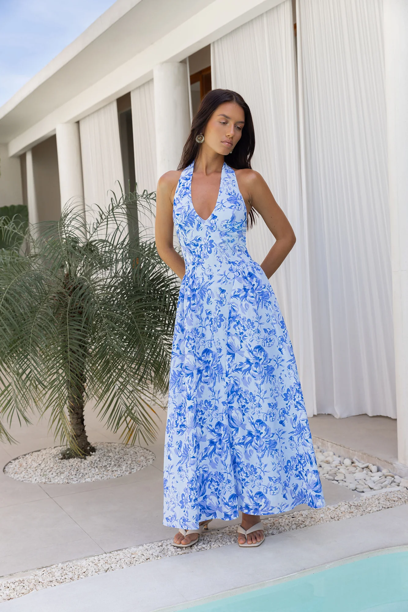 Seaside Petals Halter Maxi Dress Blue - Image 6