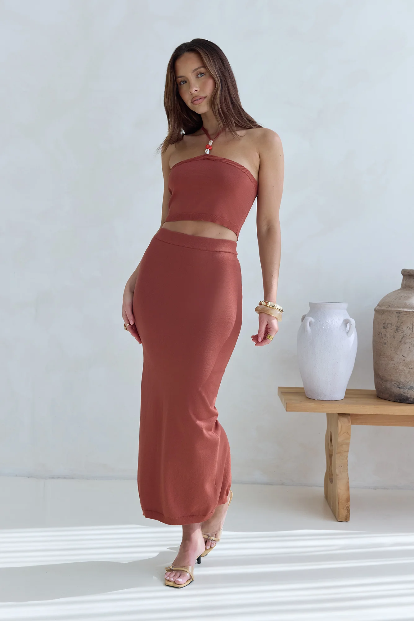 Secret Kisses Halter Knit Crop Top Clay - Image 4