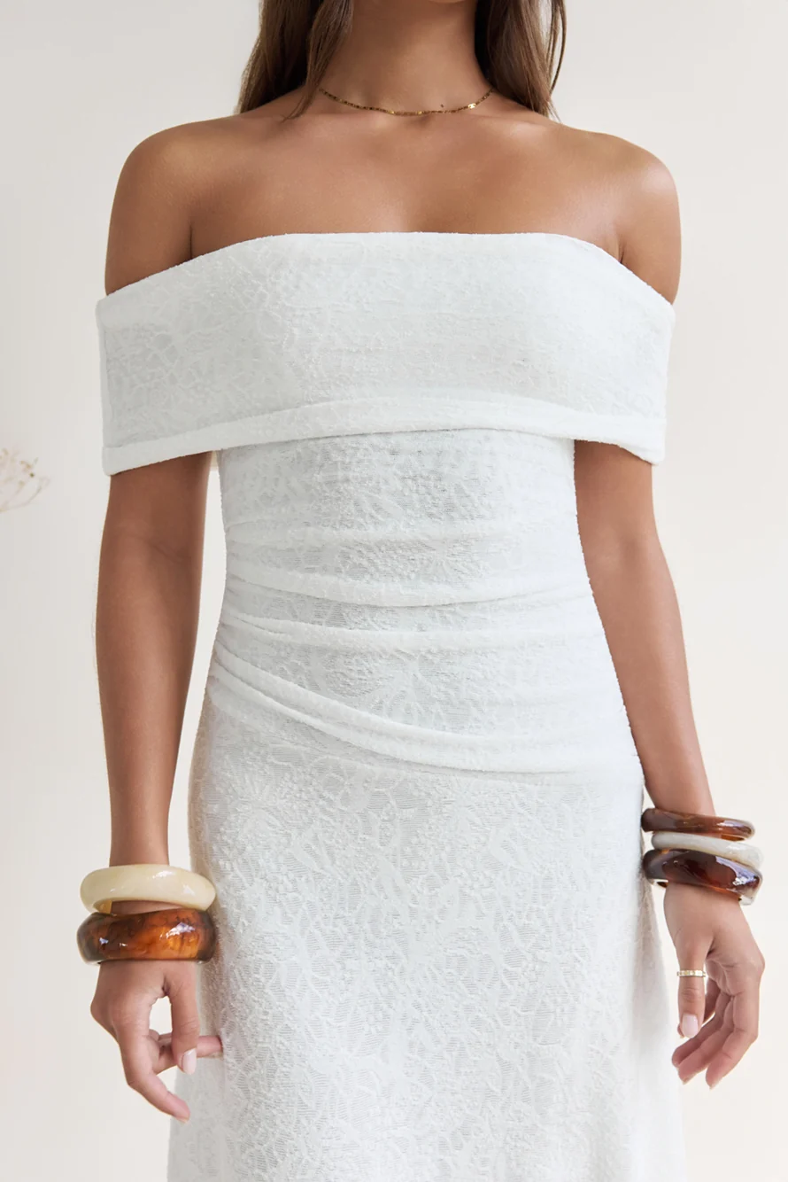 Secret Shorelines Off Shoulder Maxi Dress White - Image 3