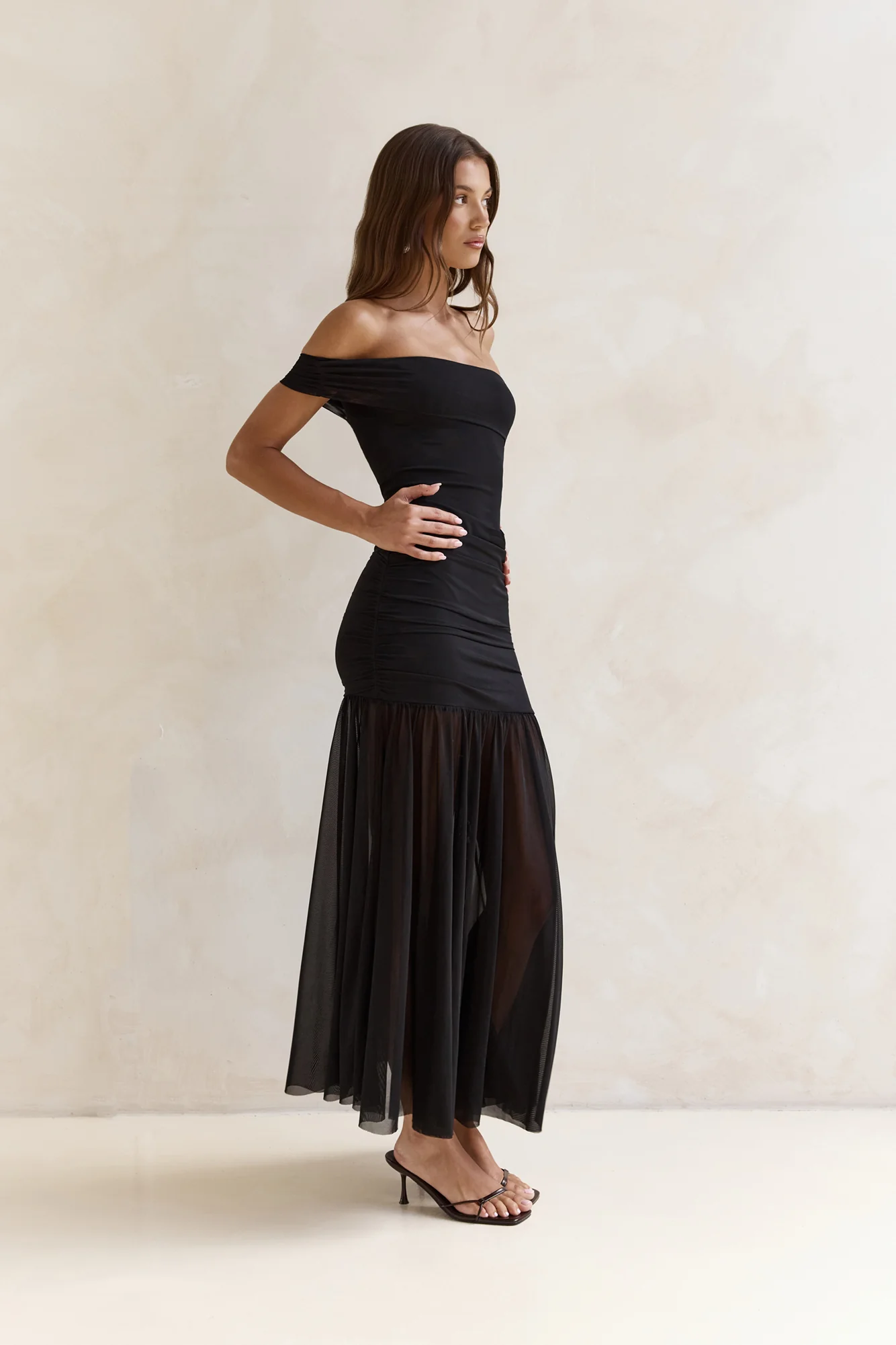 Serene Twilights One Shoulder Mesh Maxi Dress Black - Image 4