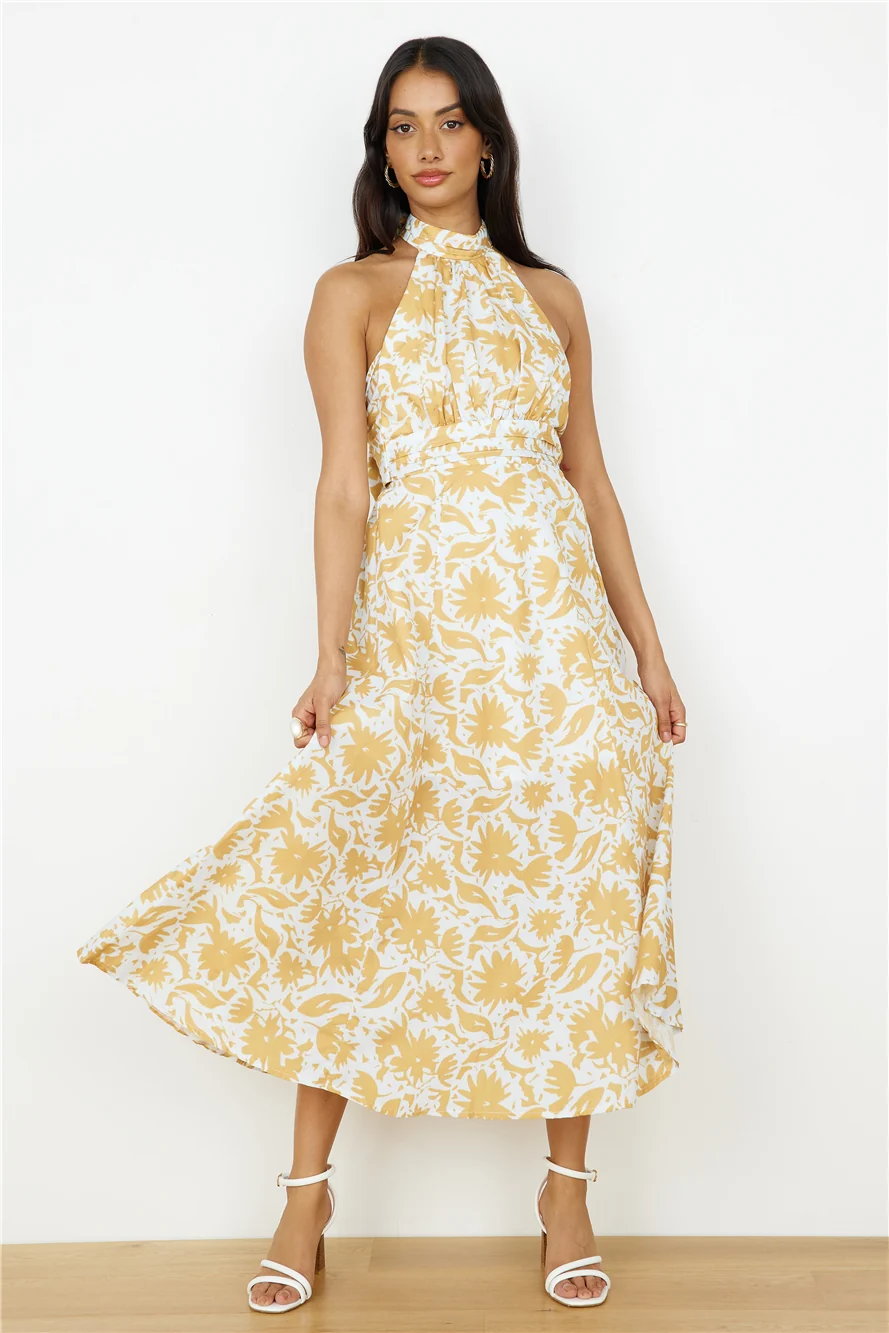 Showing Emotions Halter Maxi Dress Yellow - Image 2