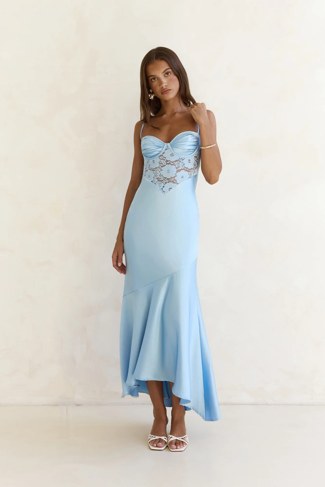 Sky Of Stars Lace Satin Maxi Dress Blue - Image 6
