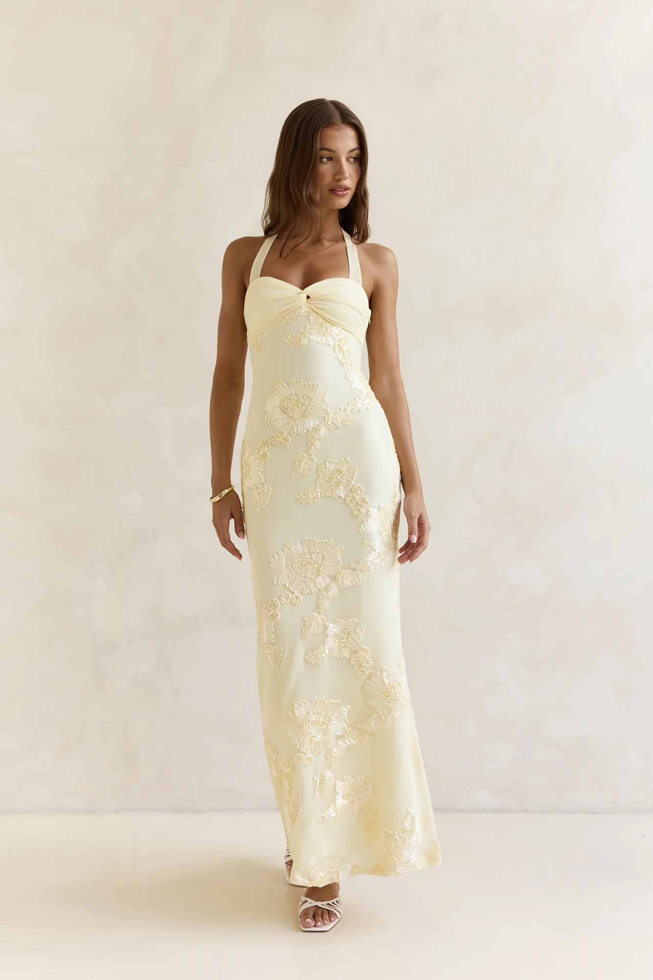 Skybloom Mesh Halter Maxi Dress Yellow - Image 3