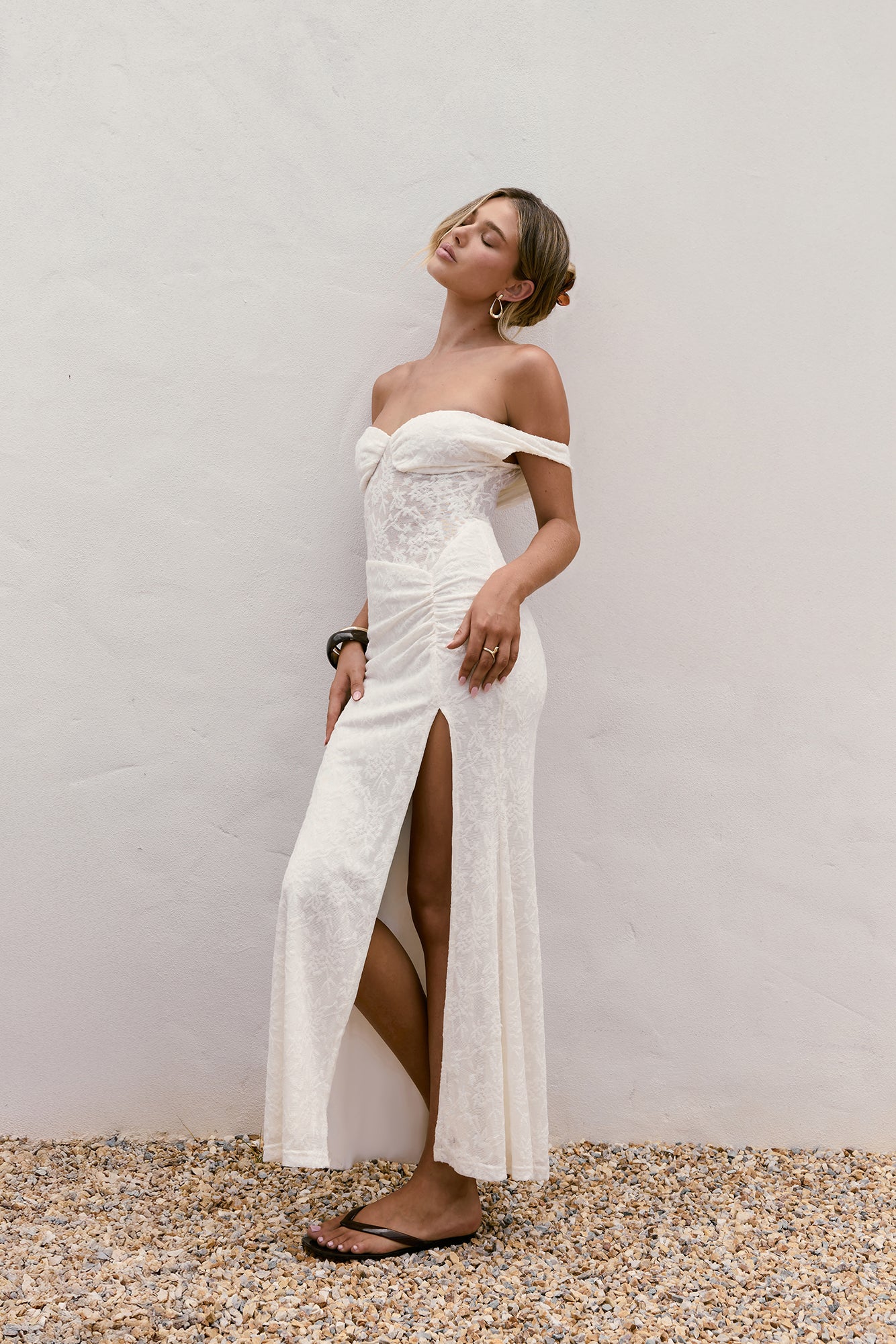 Soft Smiles Off Shoulder Lace Maxi Dress White - Image 7