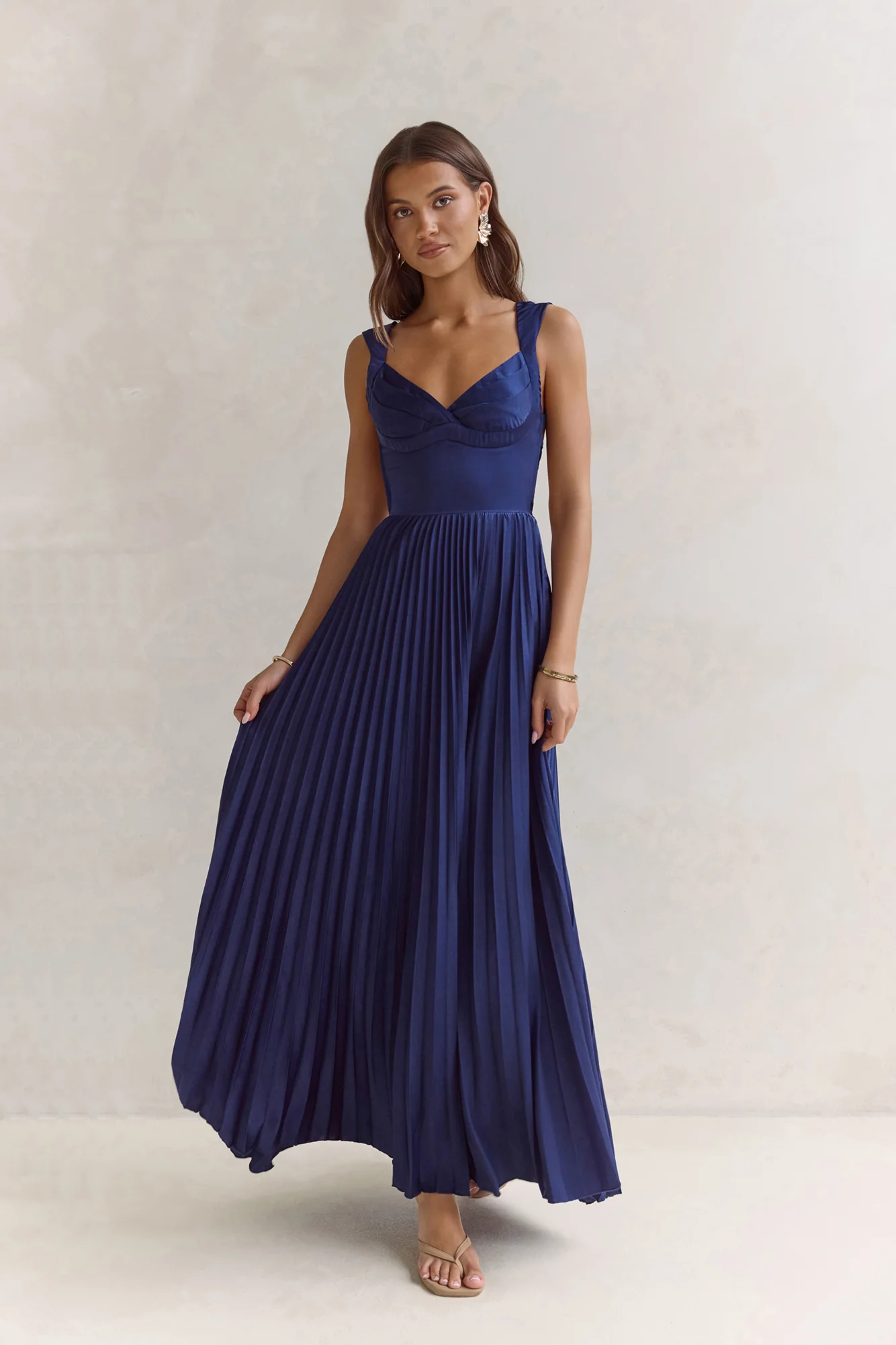 Song Of The Sky Plisse Maxi Dress Navy - Image 4