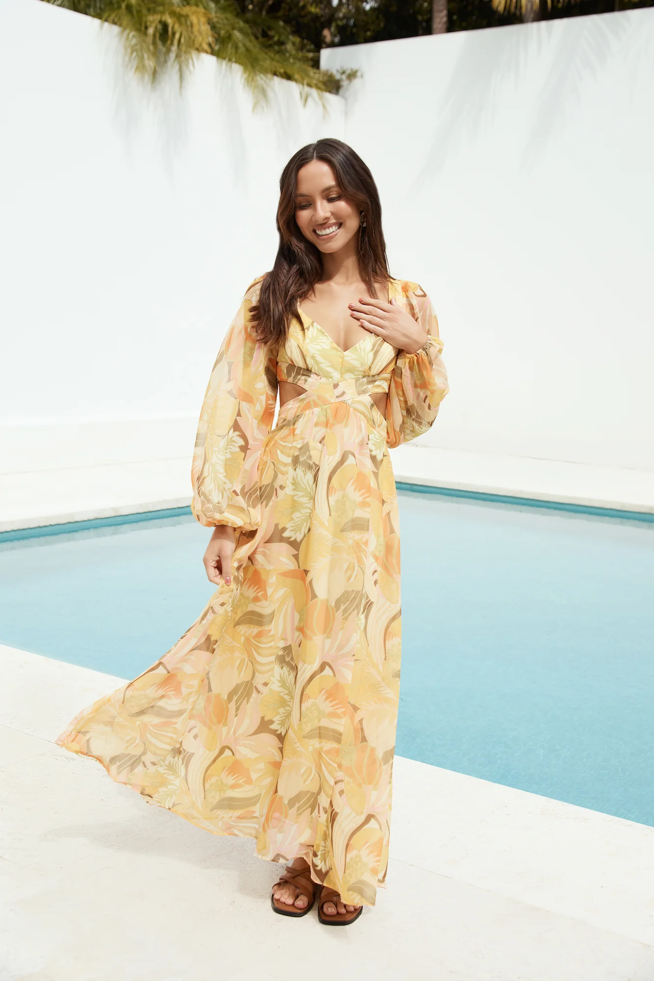 Starlight Blooms Long Sleeve Maxi Dress Yellow - Image 5