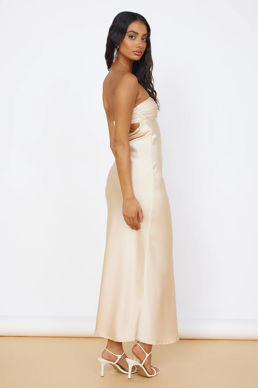 Start of Something New Satin Maxi Dress Beige - Image 6