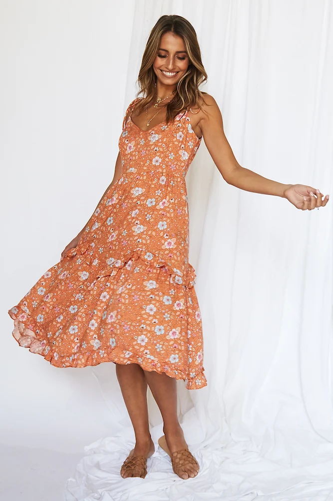 Summer Bound Midi Dress Orange - Image 3