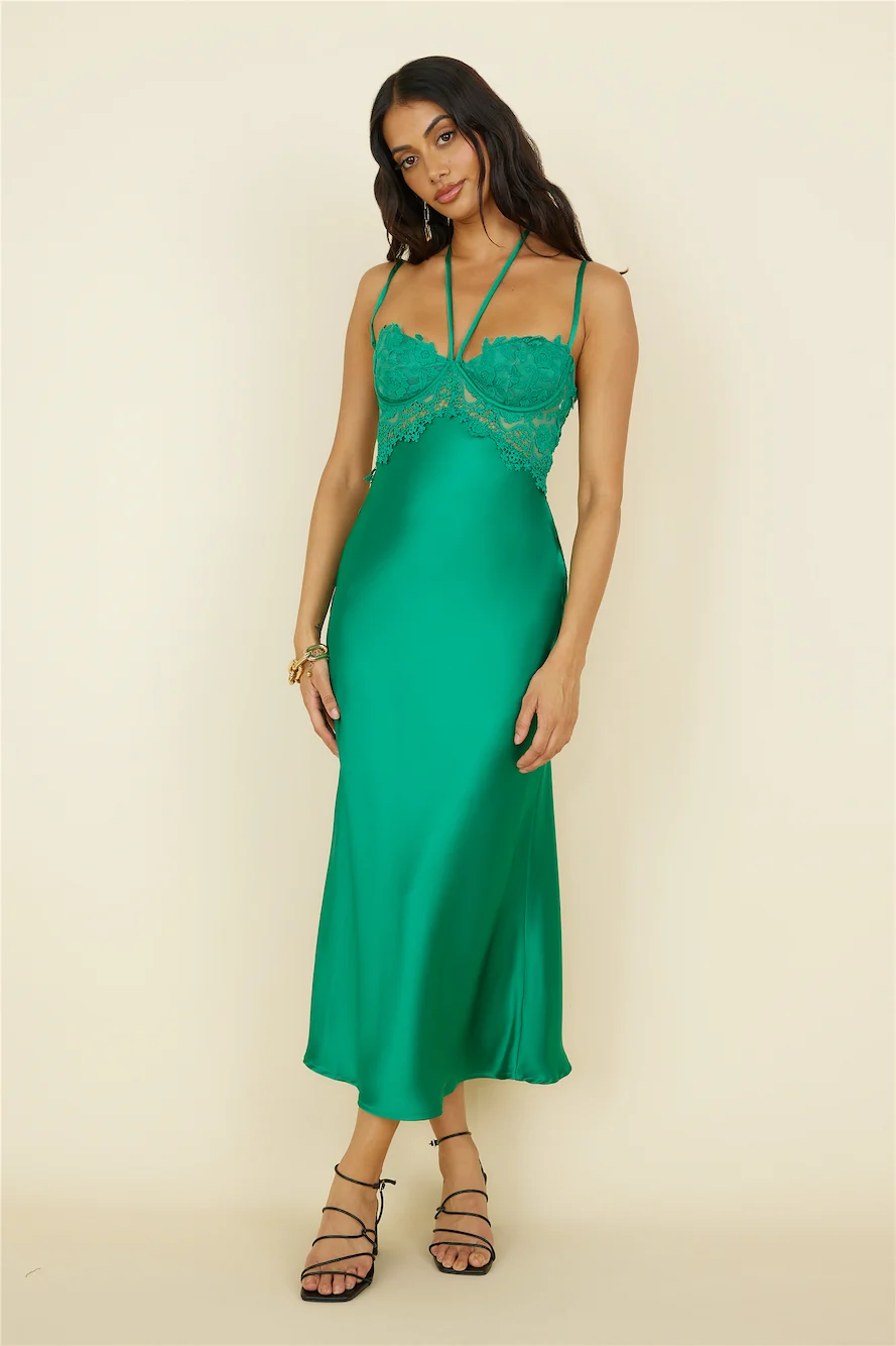 Sunday Brunch Satin Maxi Dress Green