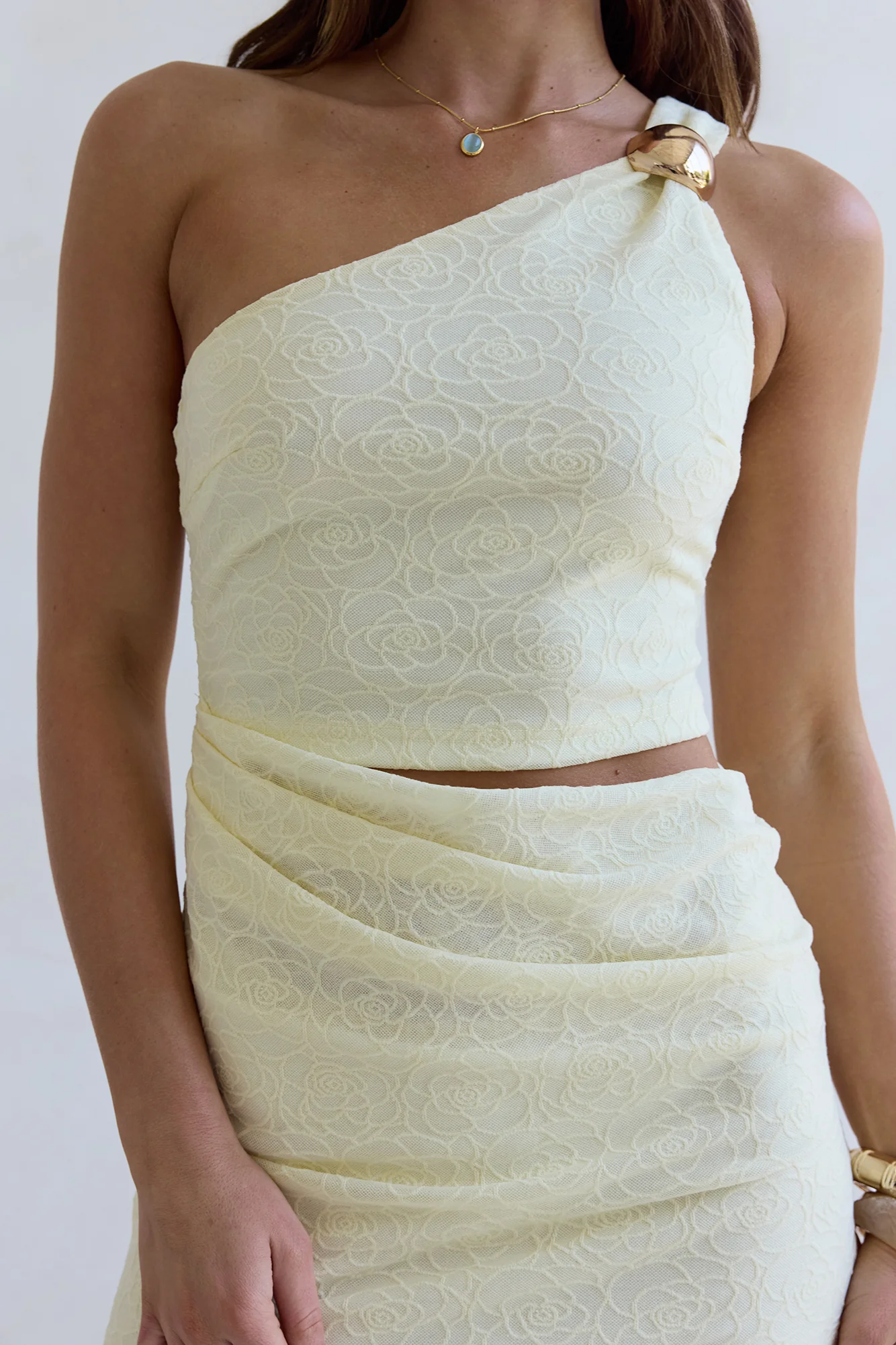 Sunset Champagne One Shoulder Mini Dress Yellow - Image 5