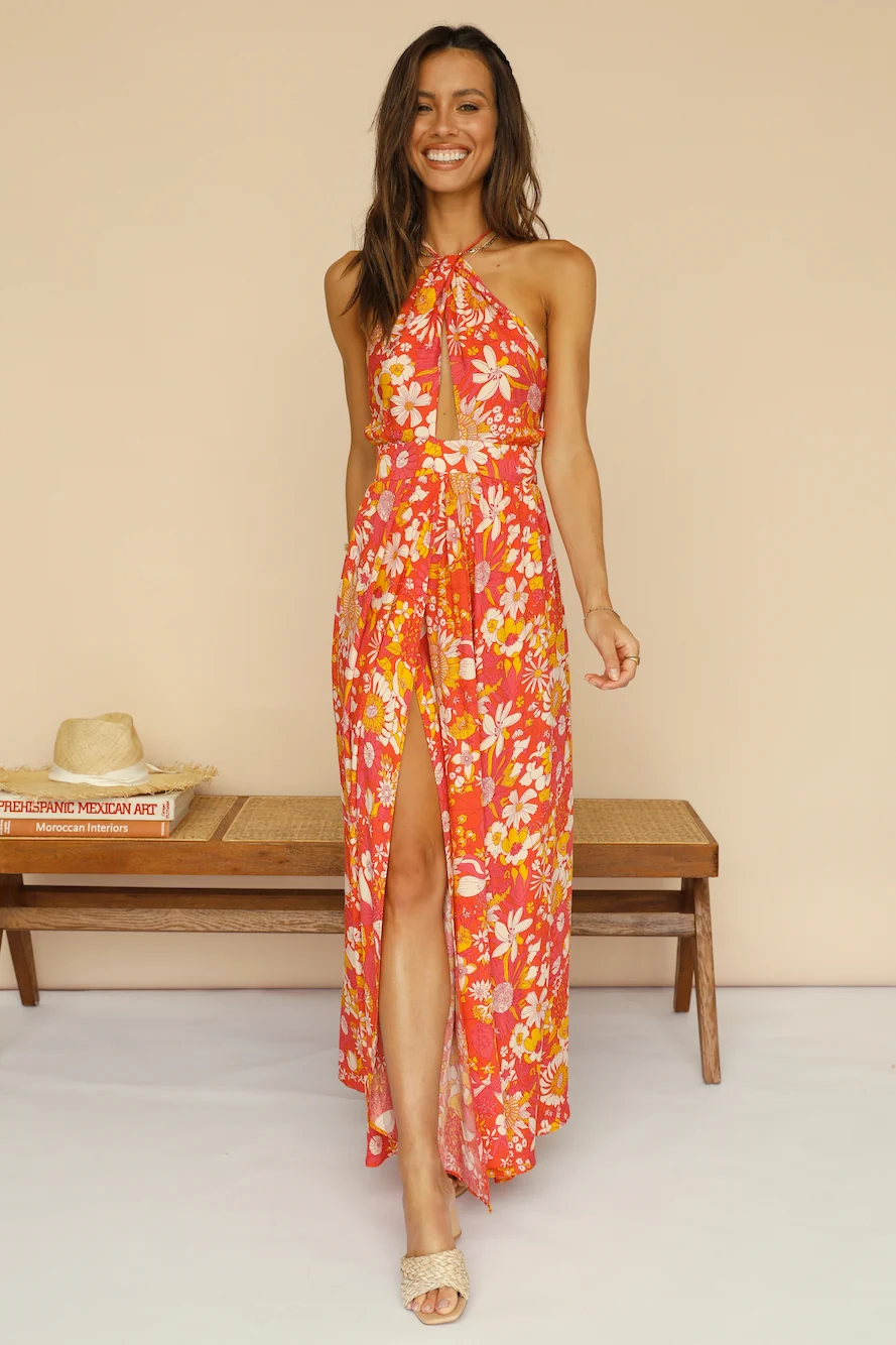 Sunset Shadows Maxi Dress Orange - Image 3