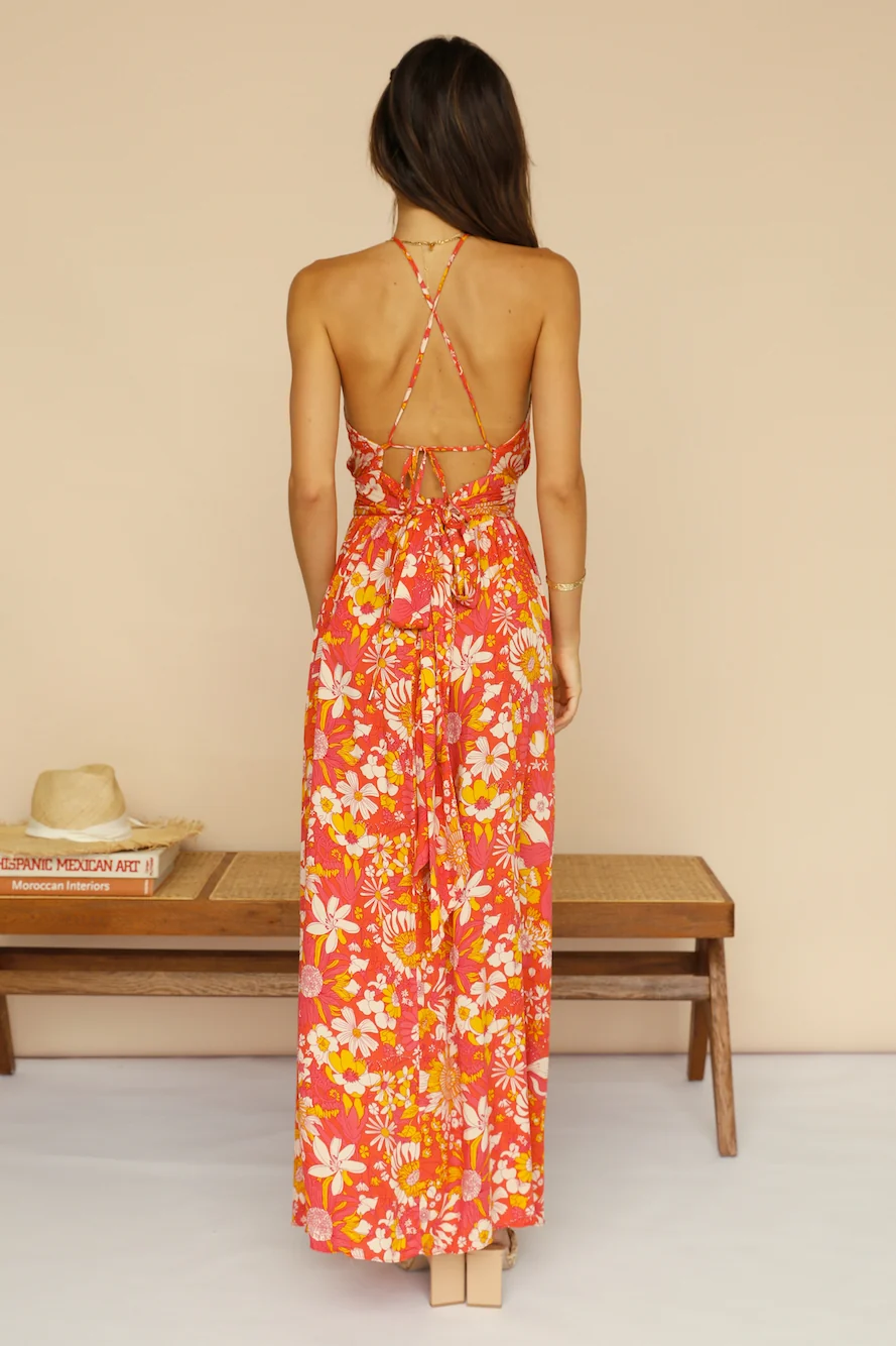 Sunset Shadows Maxi Dress Orange - Image 4