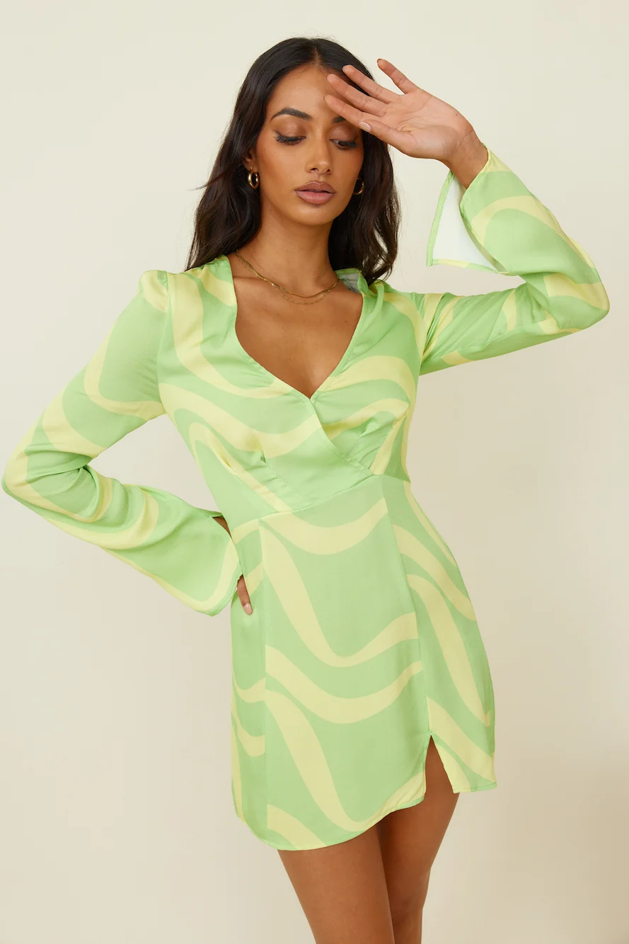THE WOLF GANG Goldie Long Sleeve Mini Dress Pina Wave - Image 2